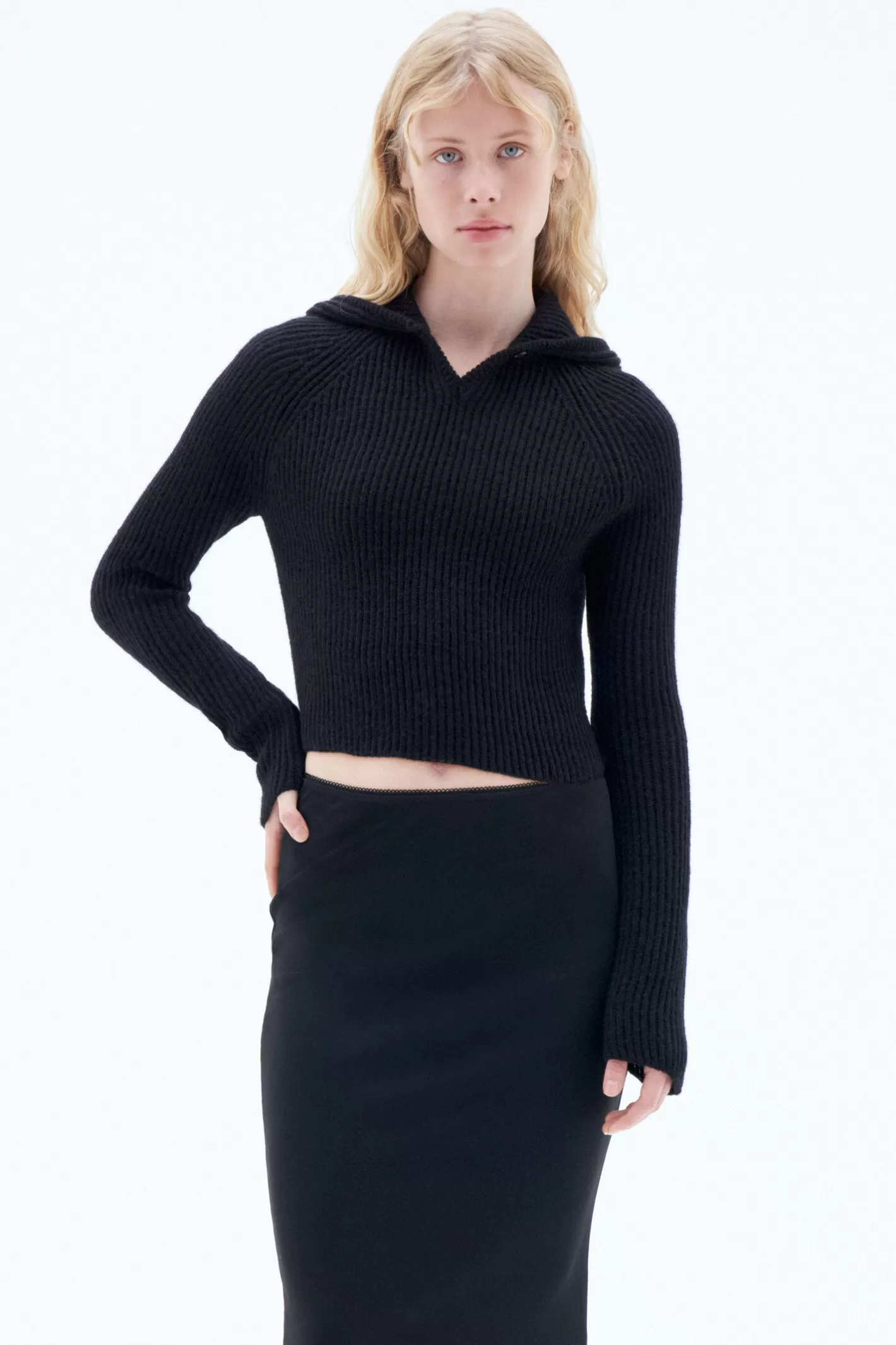 Filippa K 93 Swedish Wool Hoodie Black-Woman Knitwear