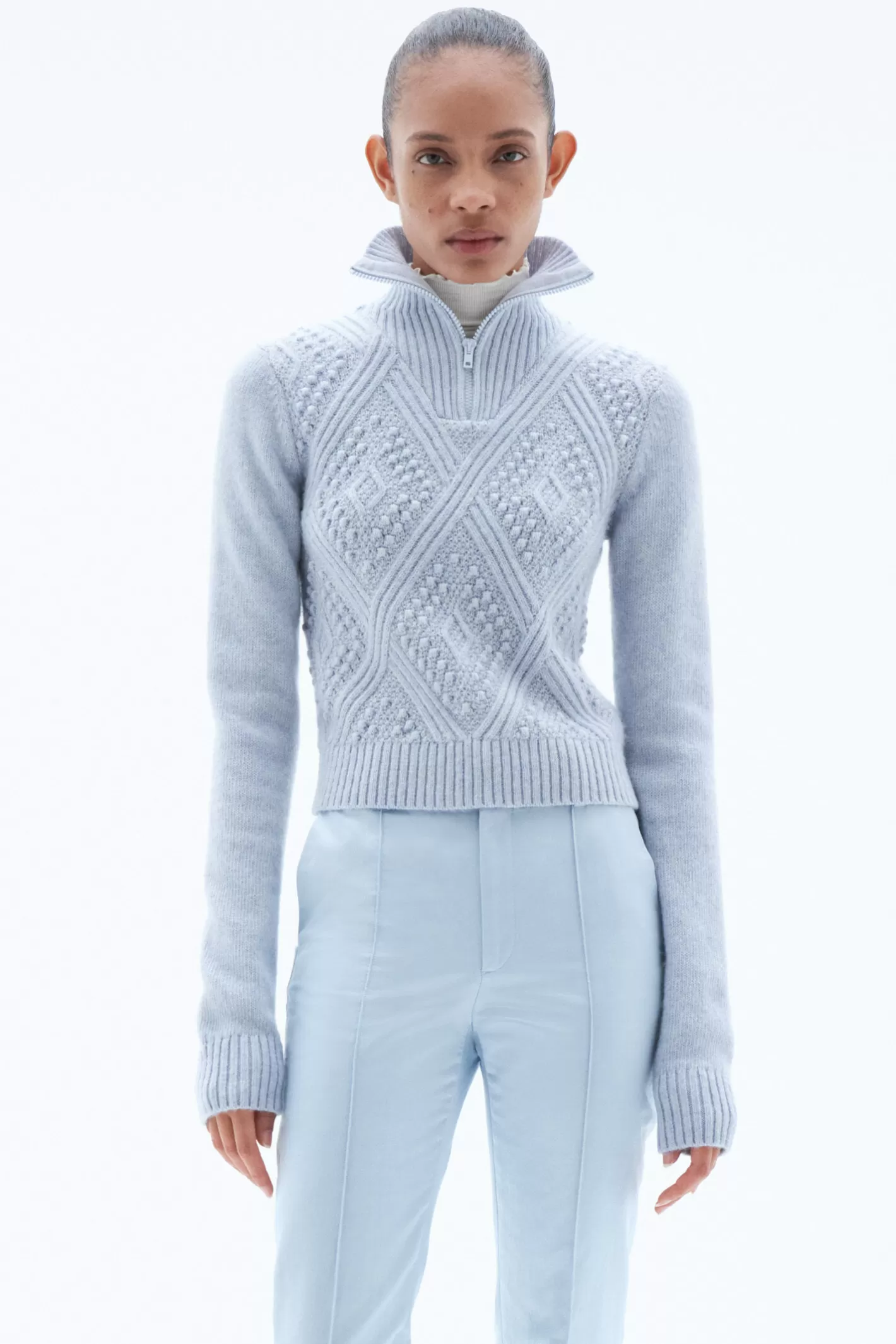 Filippa K Argyle Zip Sweater Ice Blue-Woman Knitwear