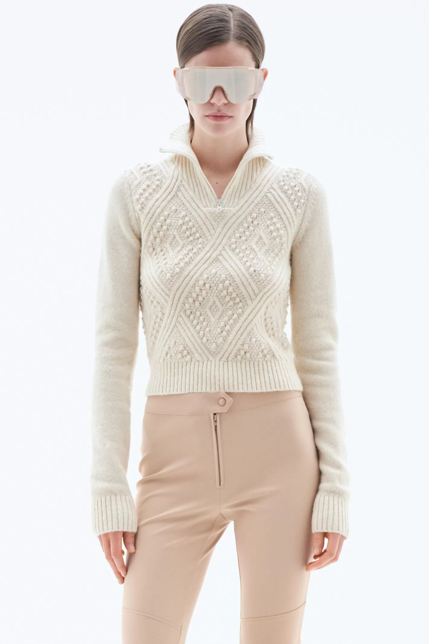 Filippa K Argyle Zip Sweater Winter White-Woman Knitwear