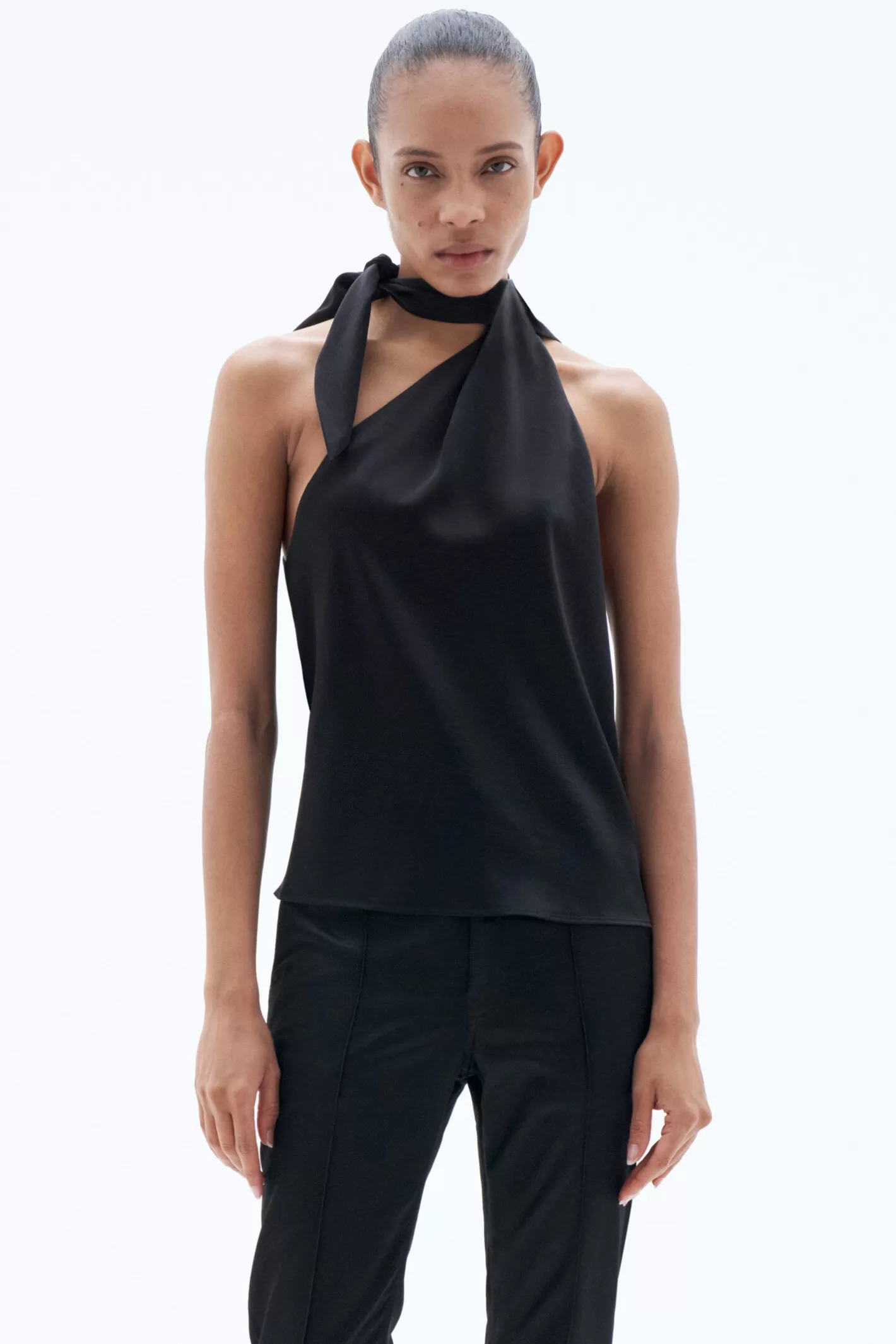 Filippa K Asymmetric Tie Neck Tank Black-Woman Shirts & Blouses | Tops