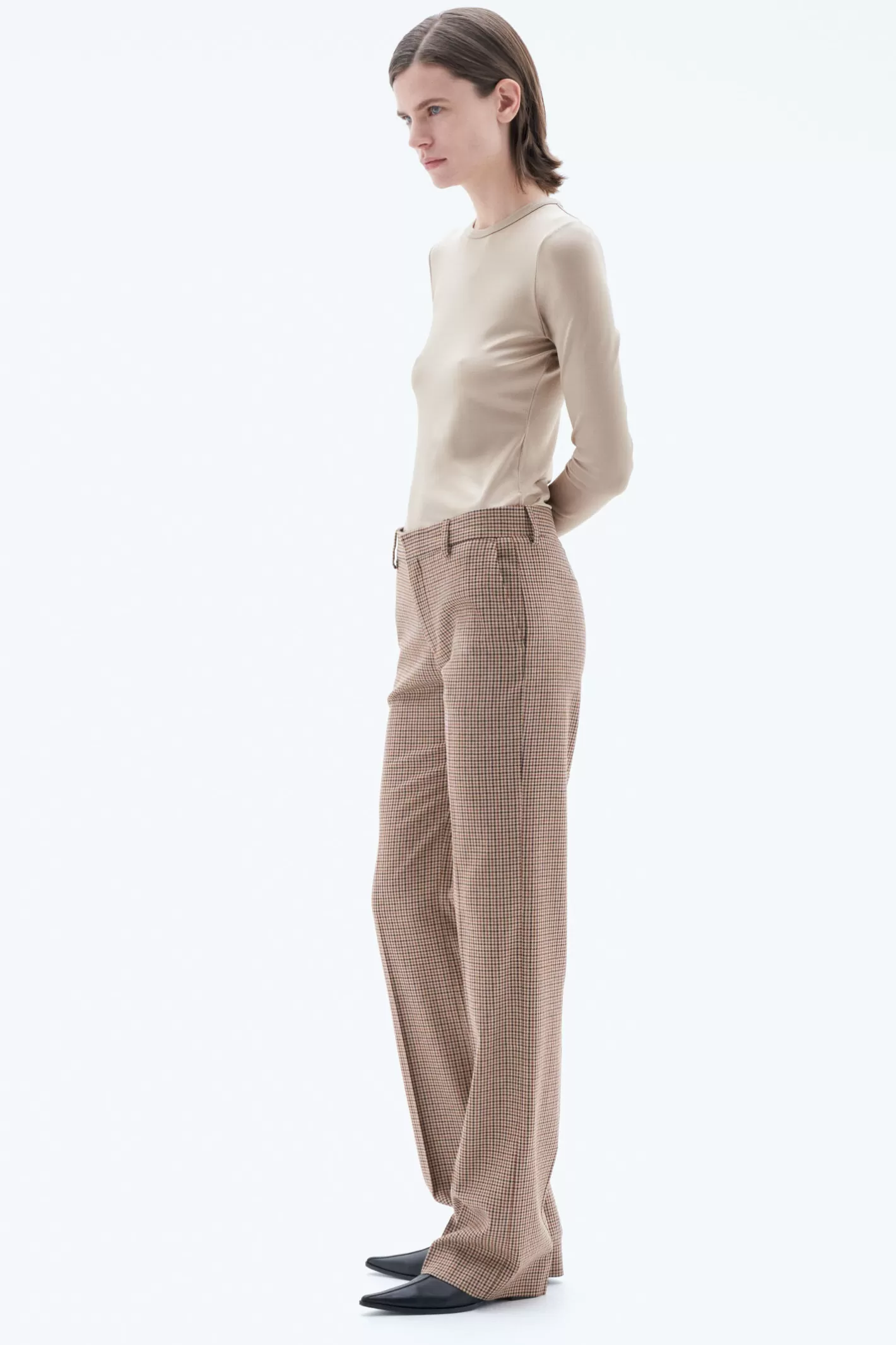 Filippa K Bootcut Check Trousers Sand Beige/Brown Check-Woman Tailoring | Trousers