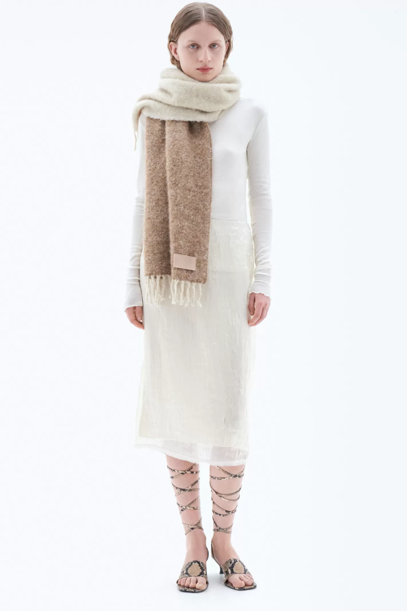 Filippa K Boucle Colour Block Scarf Beige-Man | Woman Hats & Scarves