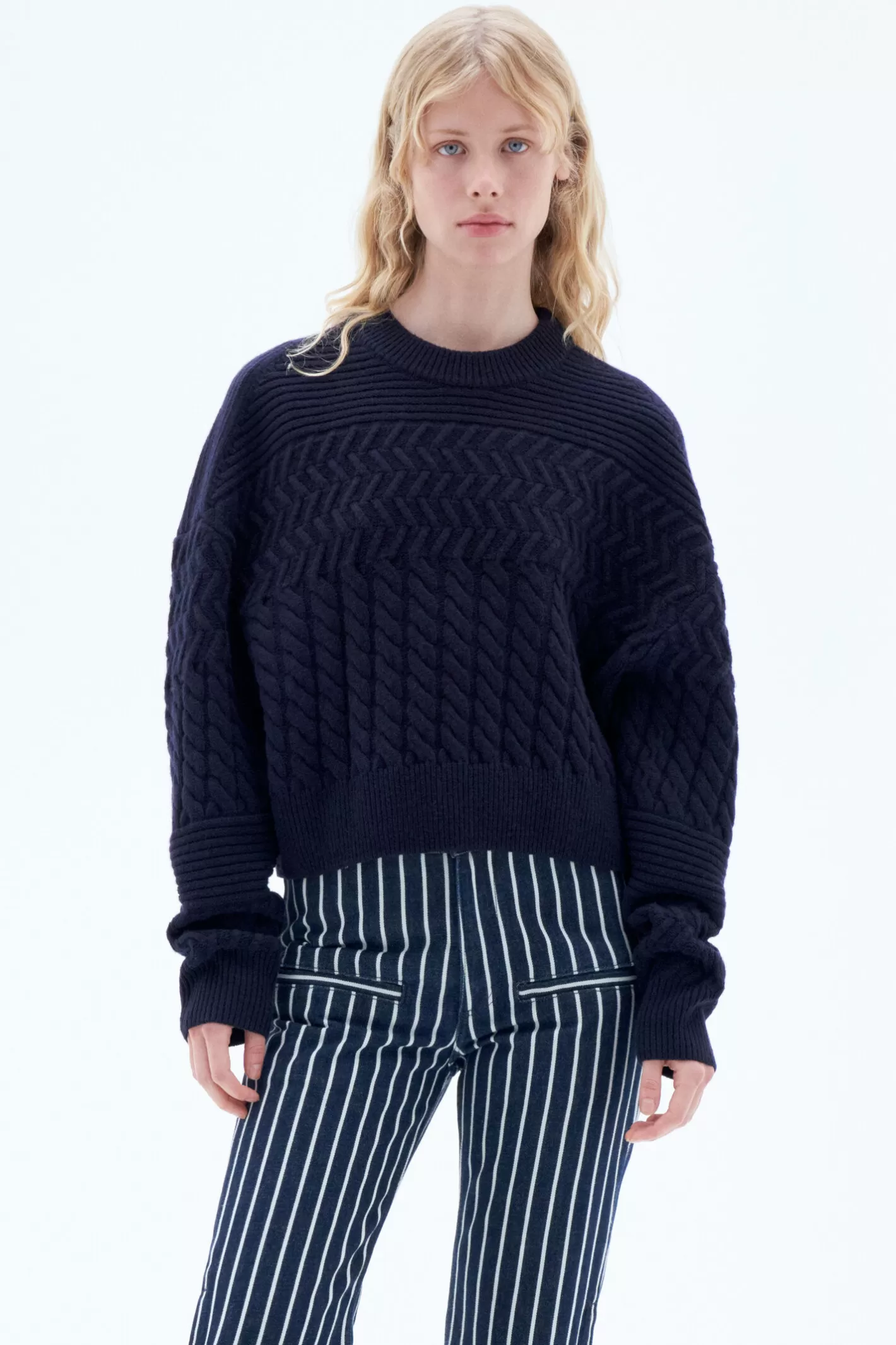 Filippa K Boxy Braided Sweater Navy-Woman Knitwear