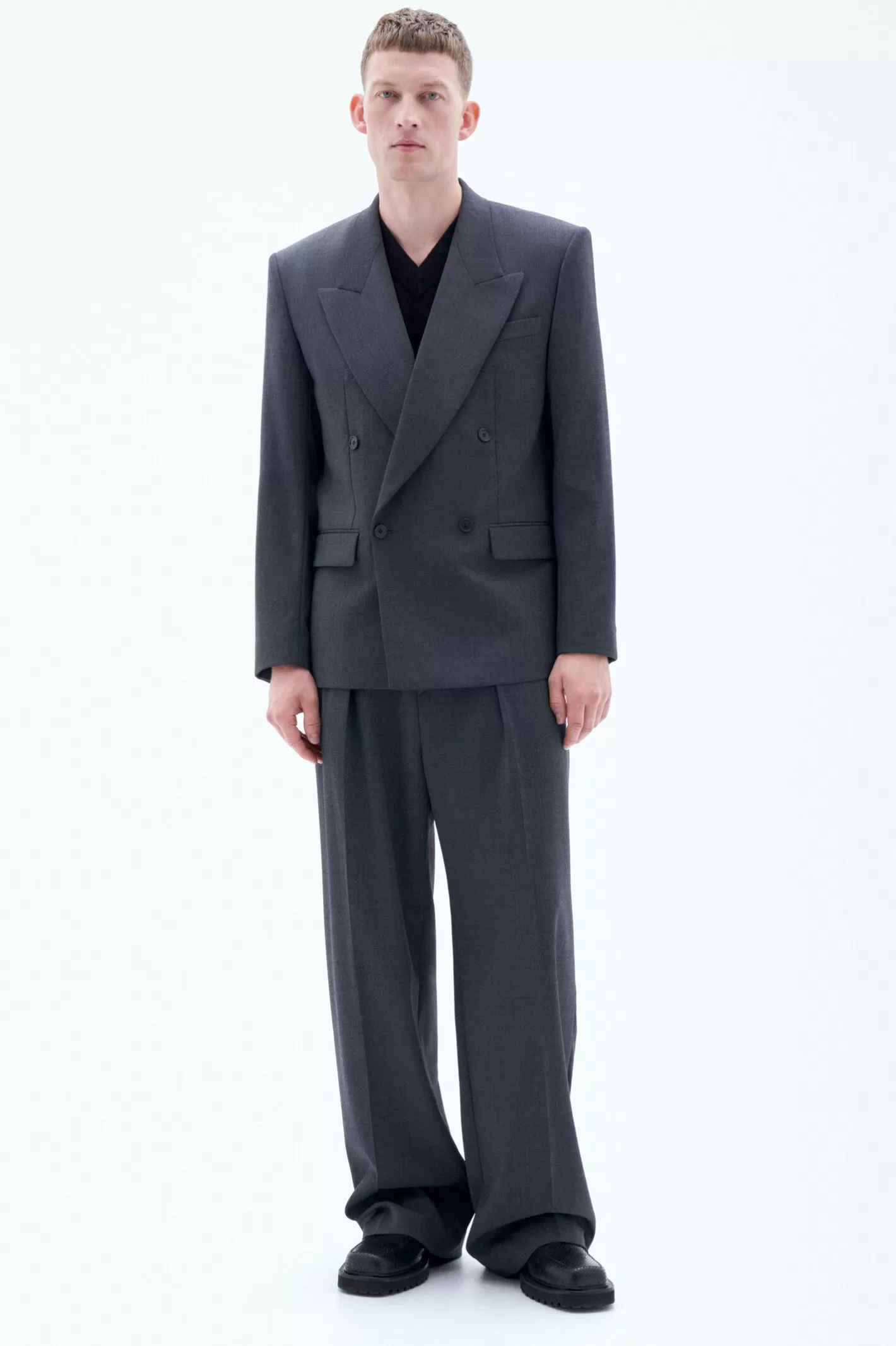 Filippa K Boxy Wool Blazer Dk. Grey Mel.-Man Tailoring | Suit jackets