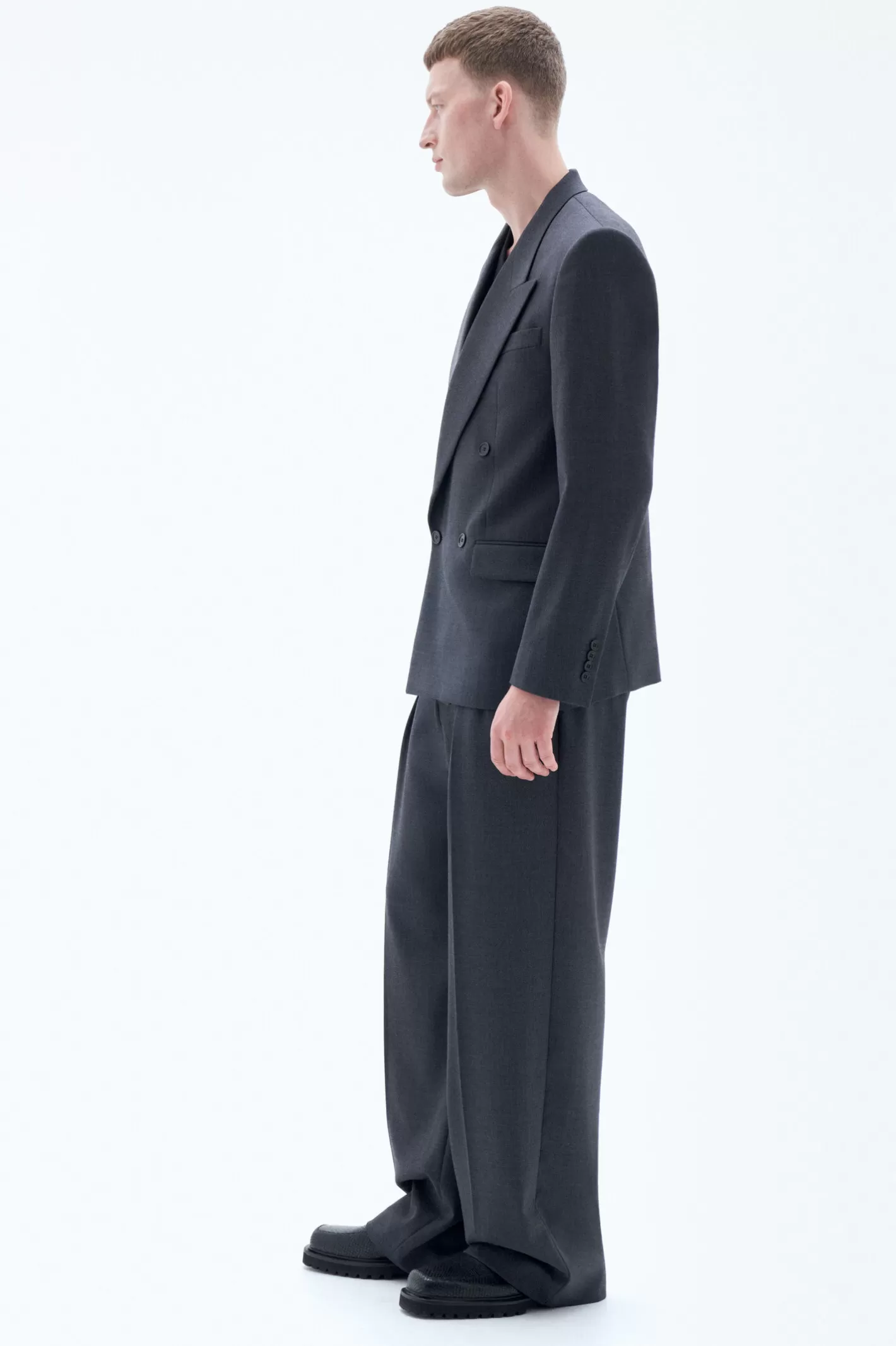 Filippa K Boxy Wool Blazer Dk. Grey Mel.-Man Tailoring | Suit jackets