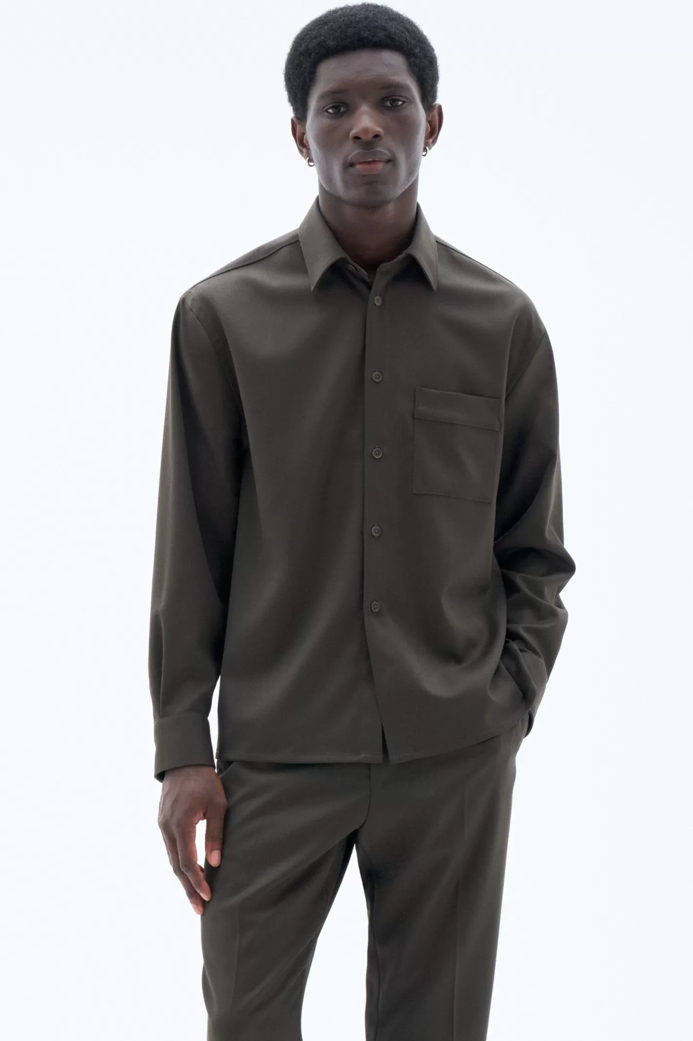 Filippa K Boxy Wool Twill Shirt Dark Forest Green-Man | Woman Bestsellers | Shirts | Shirts & Blouses