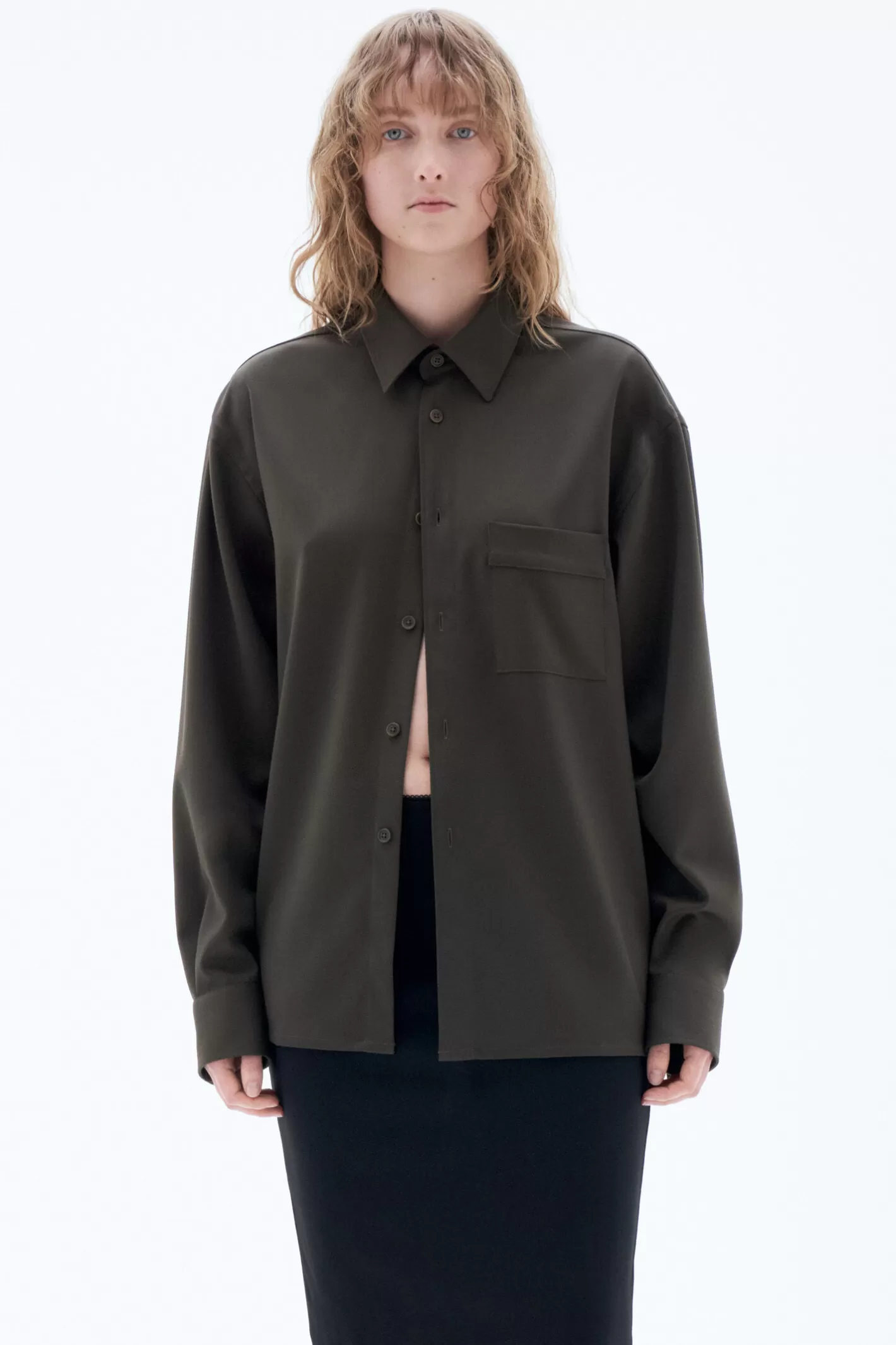 Filippa K Boxy Wool Twill Shirt Dark Forest Green-Man | Woman Bestsellers | Shirts | Shirts & Blouses