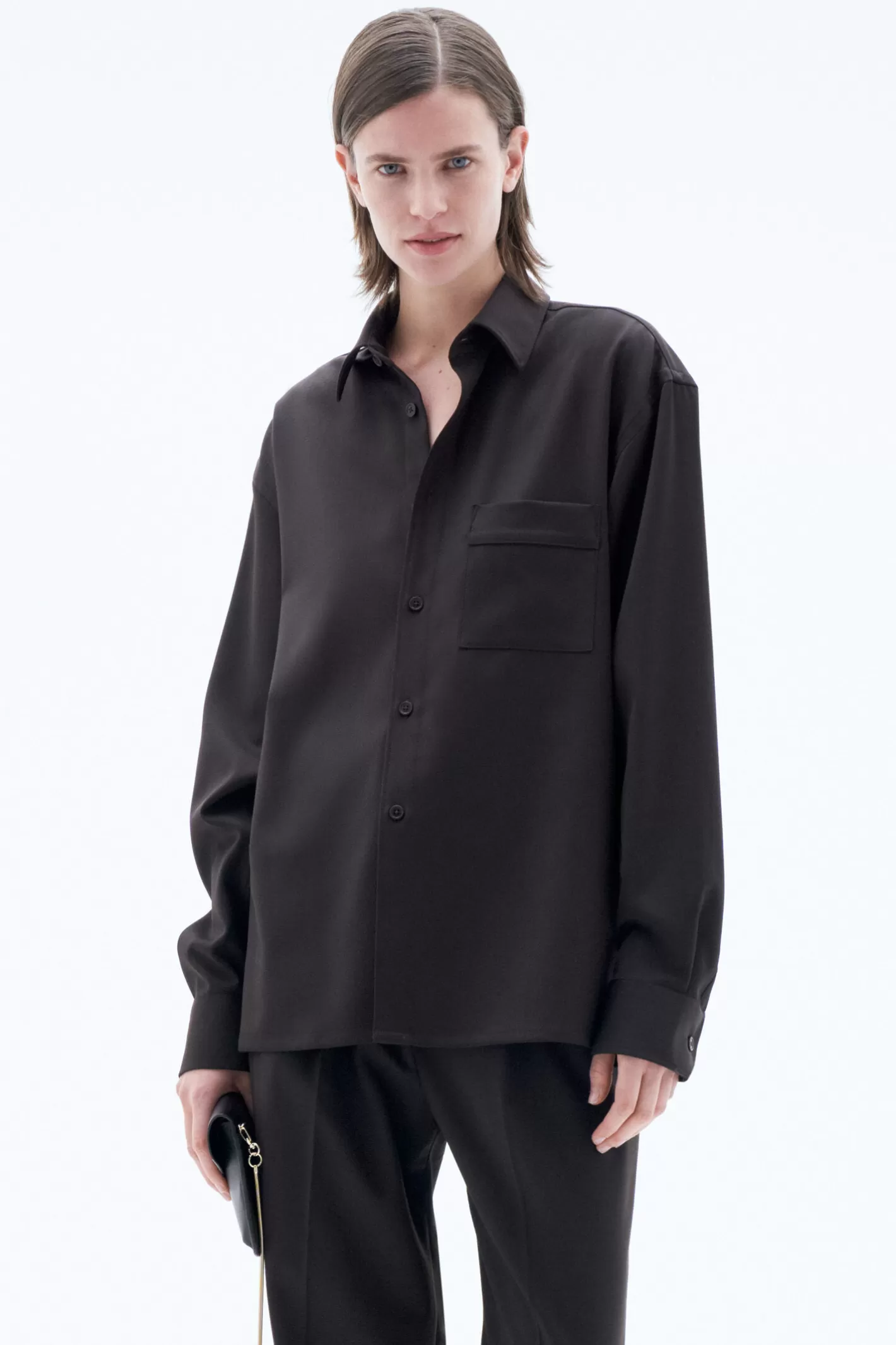 Filippa K Boxy Wool Twill Shirt Dark Brown-Man | Woman Shirts | Shirts & Blouses