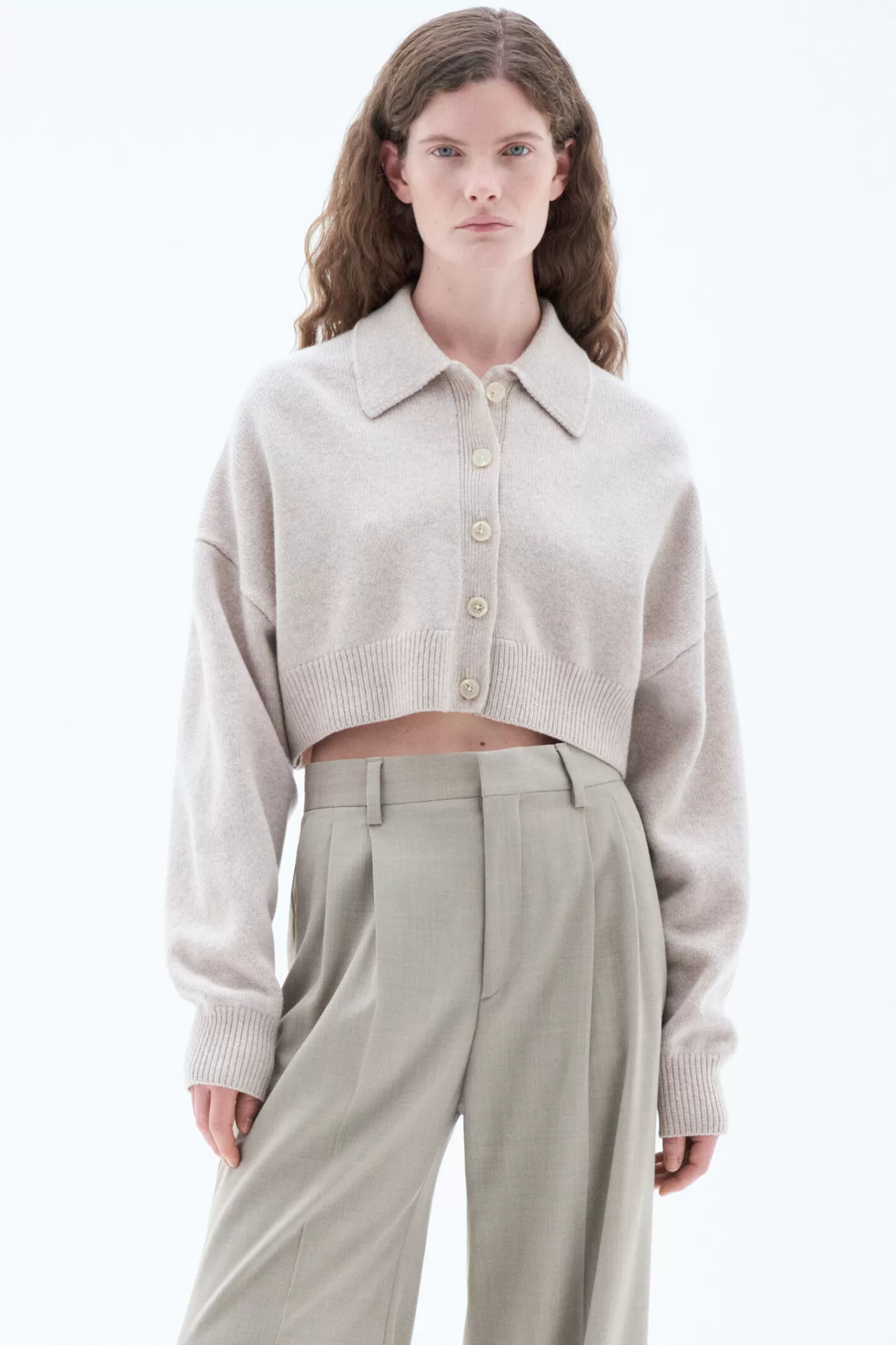 Filippa K Collar Cropped Cardigan Light Taupe Melange-Woman Knitwear