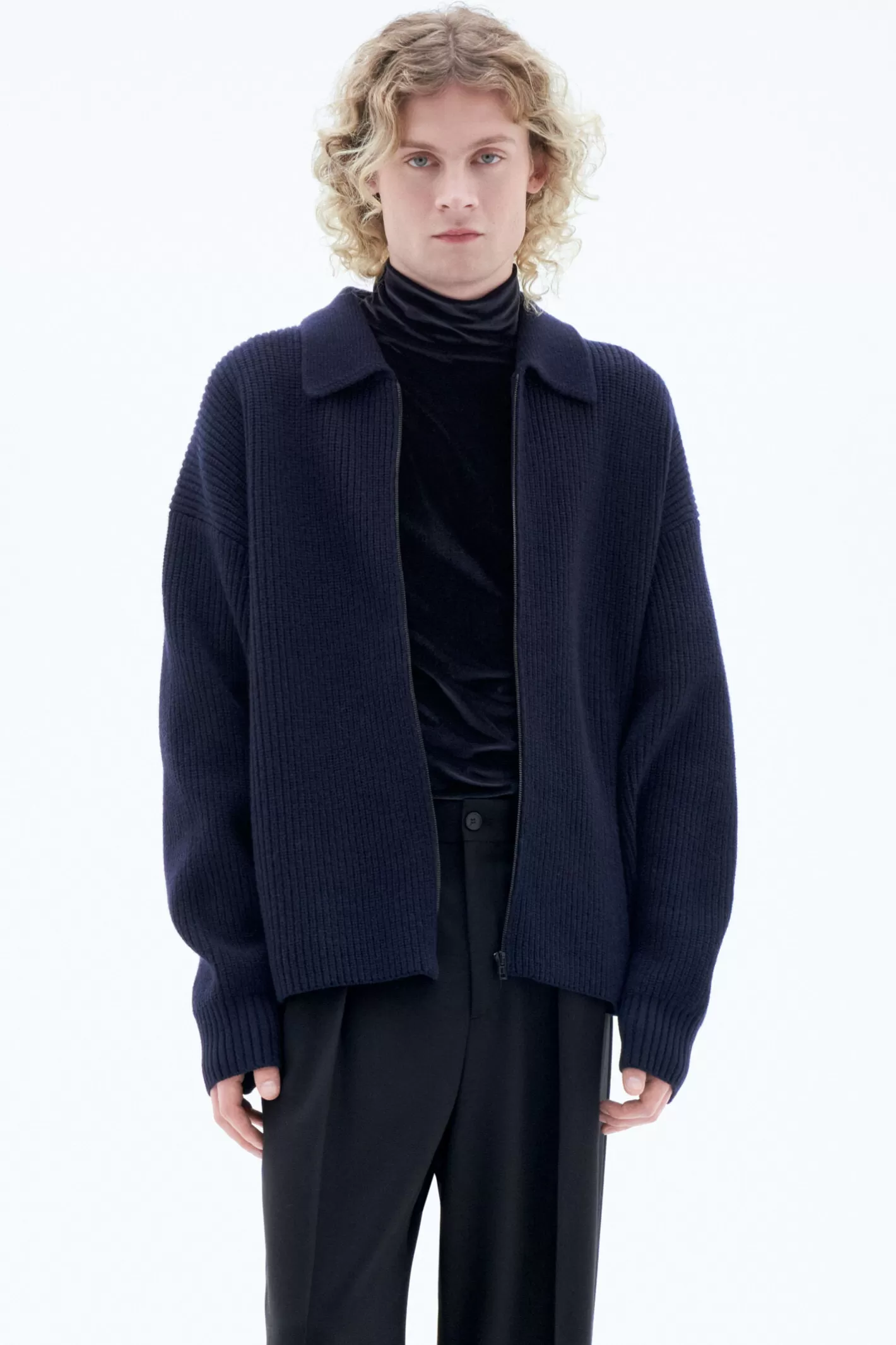 Filippa K Collar Zip Cardigan Navy-Man Knitwear