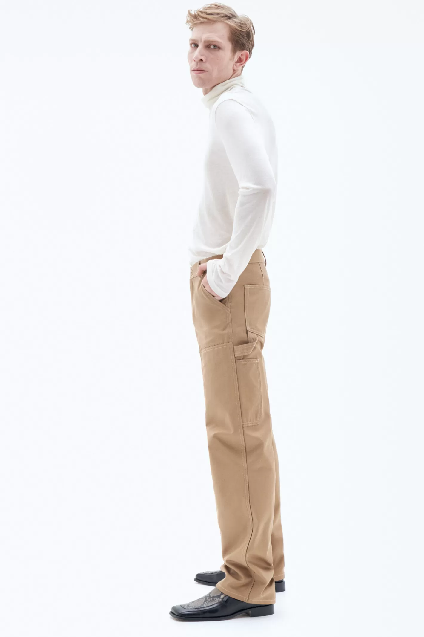 Filippa K Cotton Carpenter Trousers Dark Khaki-Man Trousers