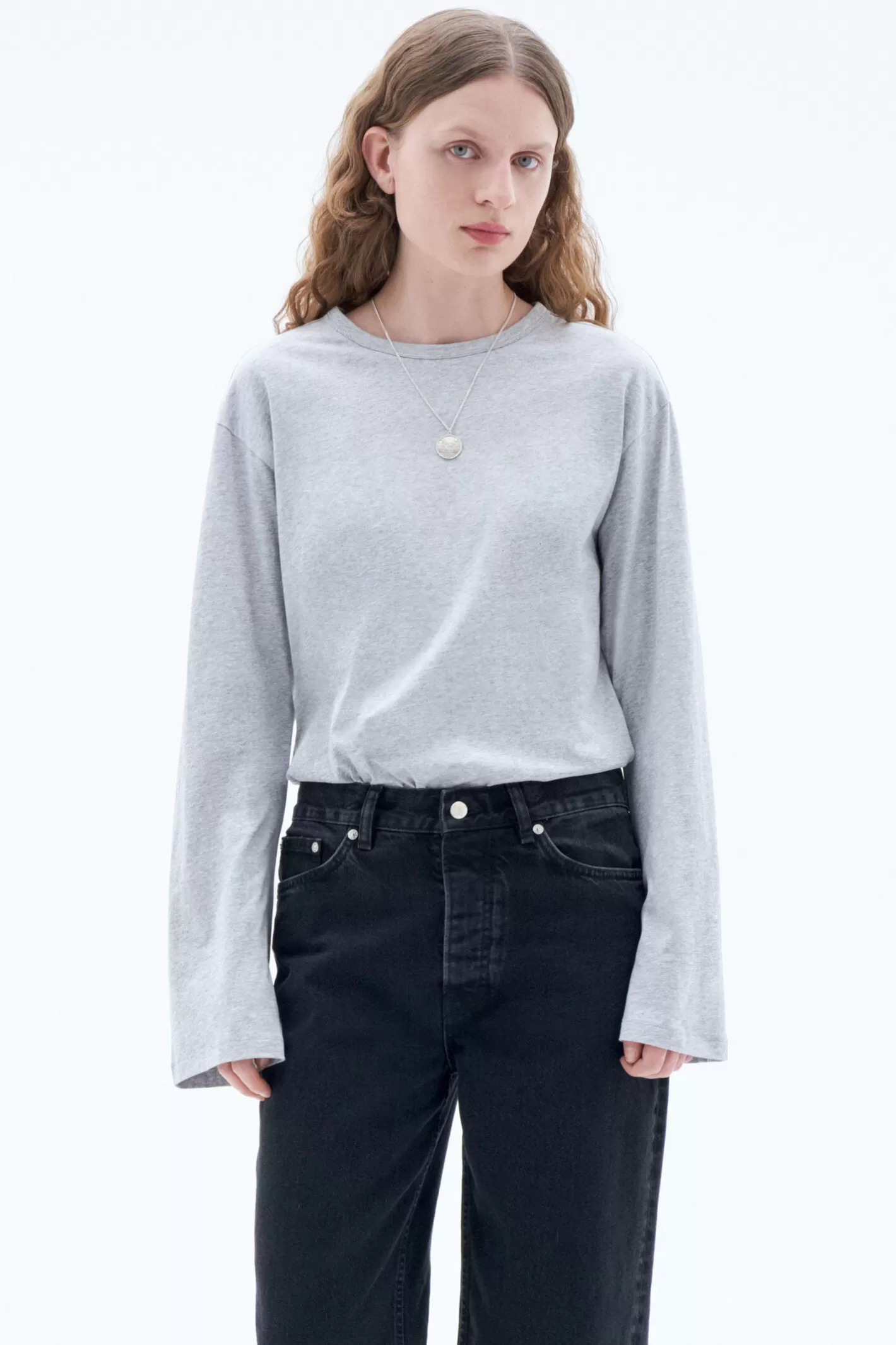 Filippa K Cotton Longsleeve Top Light Grey Melange-Woman Tops