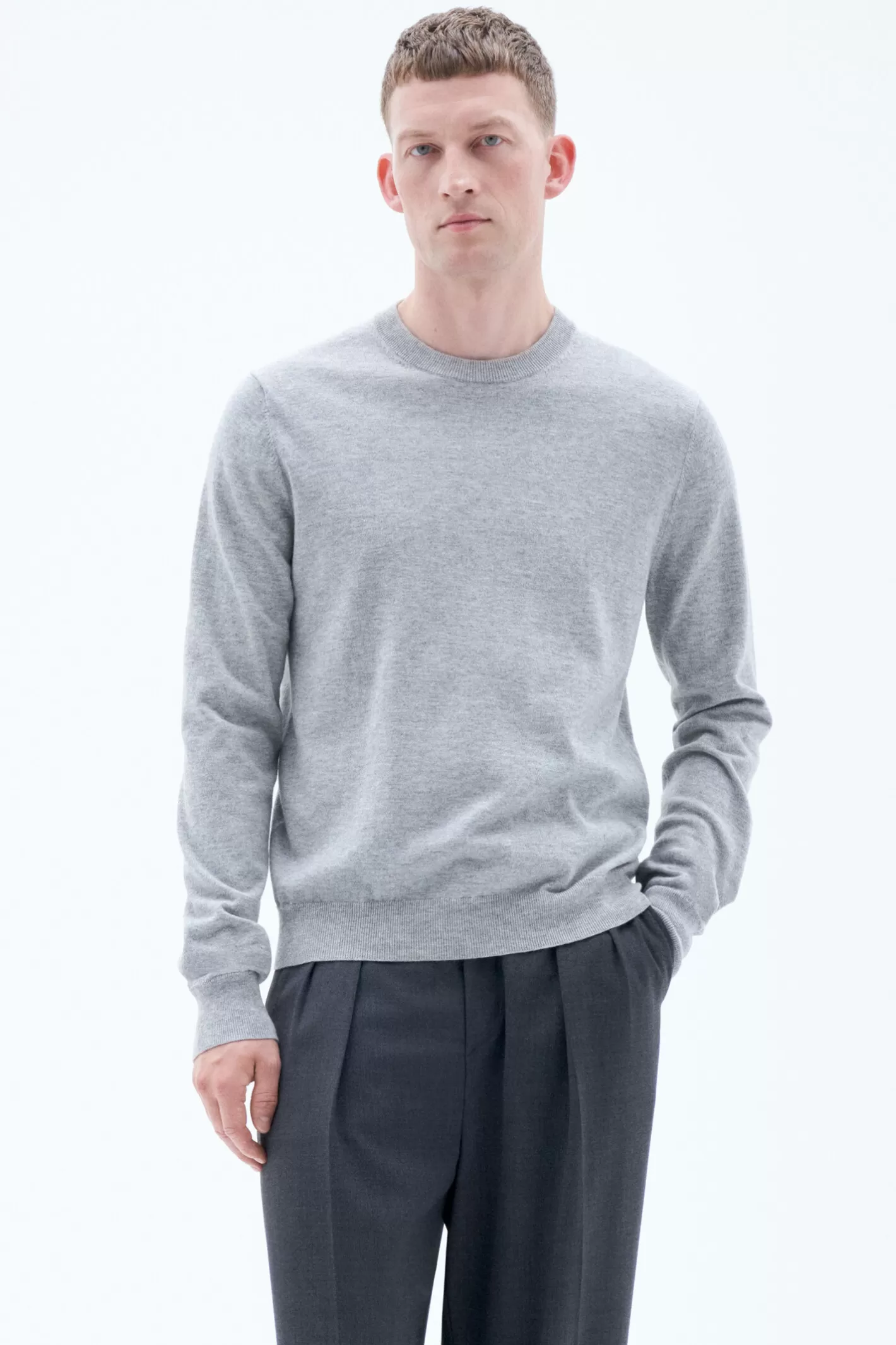 Filippa K Cotton Merino Sweater Light Grey Melange-Man Knitwear