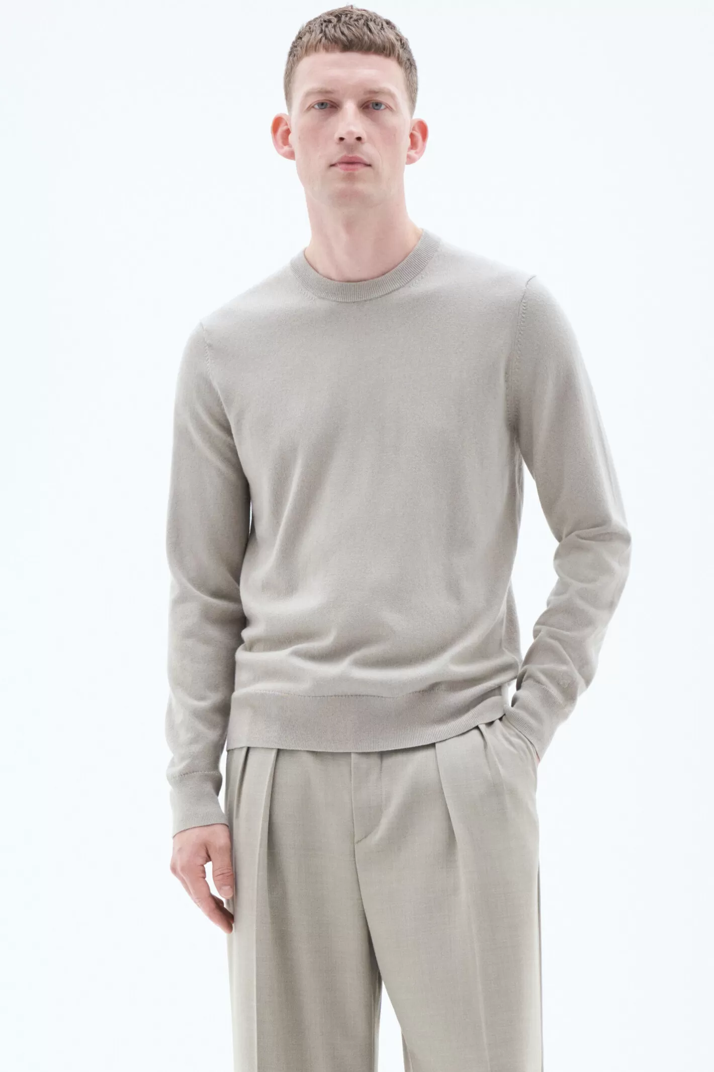 Filippa K Cotton Merino Sweater Light Sage-Man Knitwear