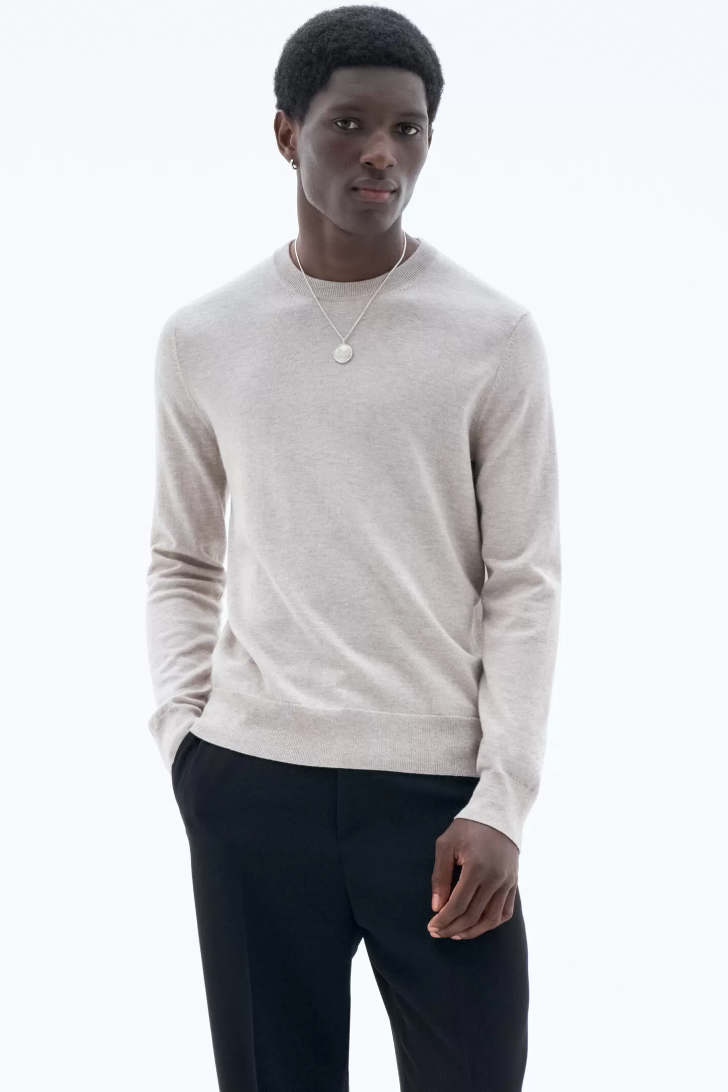 Filippa K Cotton Merino Sweater Beige Melange-Man Knitwear