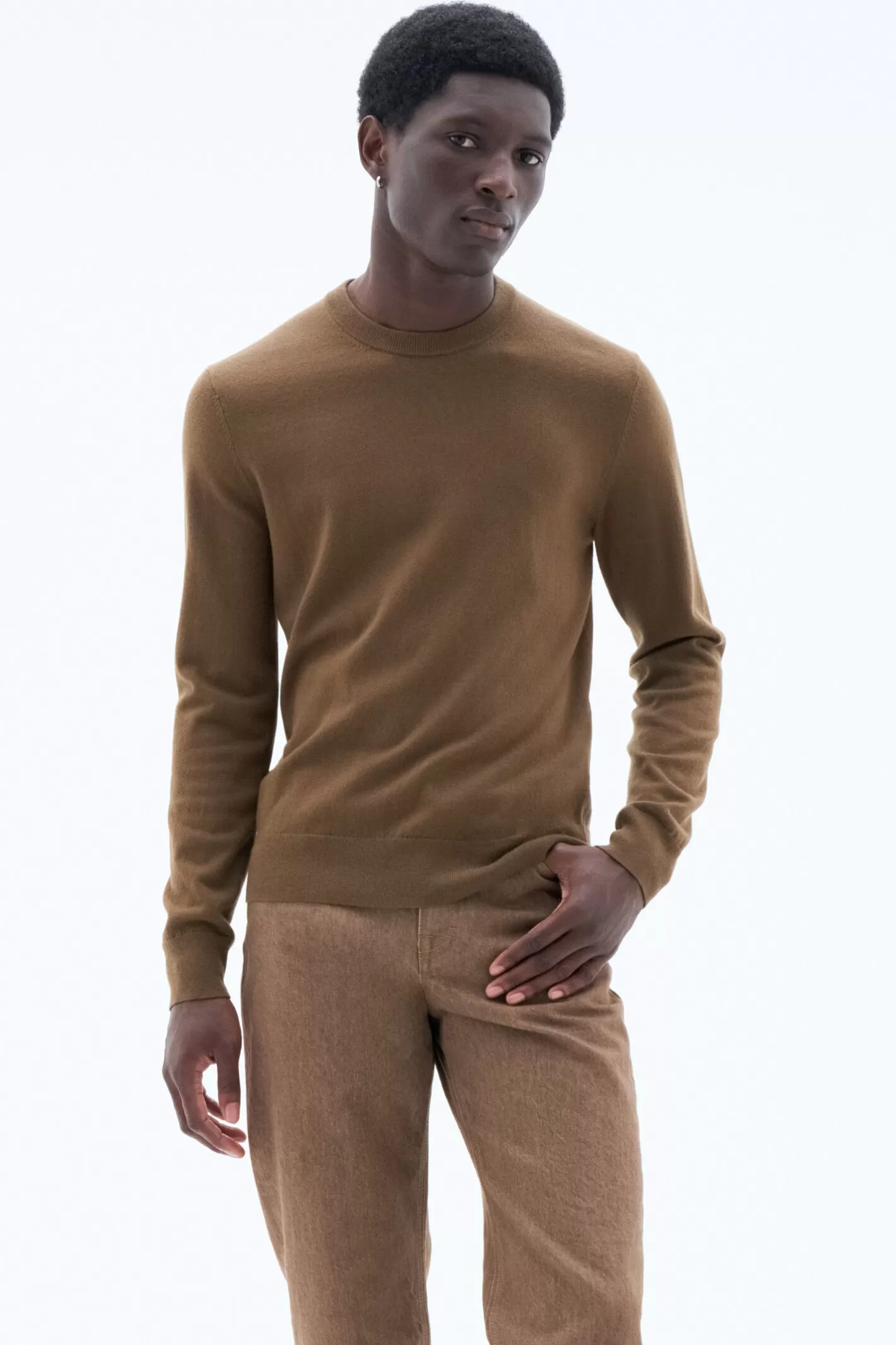 Filippa K Cotton Merino Sweater Bronze Green-Man Knitwear