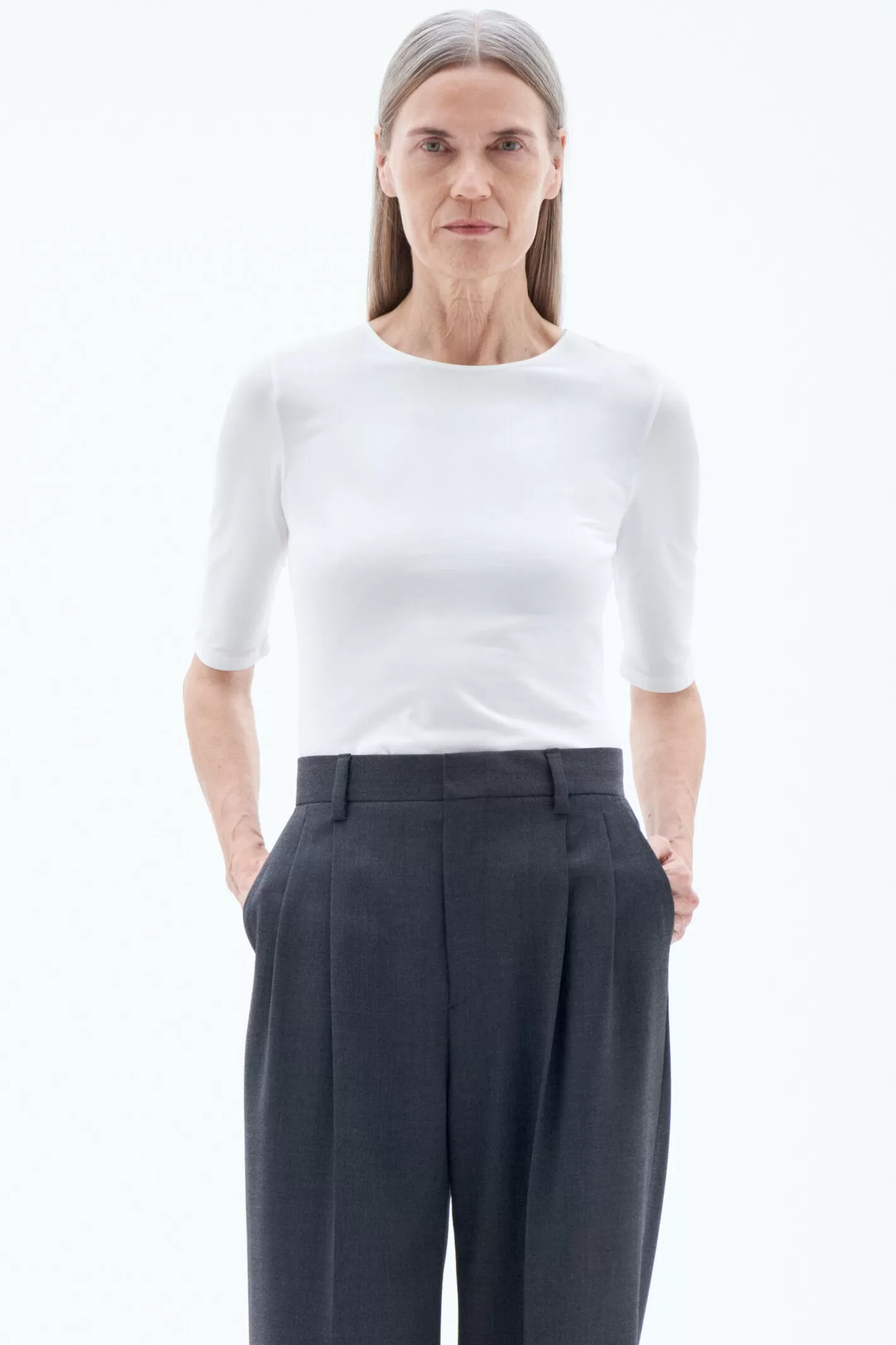 Filippa K Cotton Stretch Elbow Sleeve White-Woman Tops