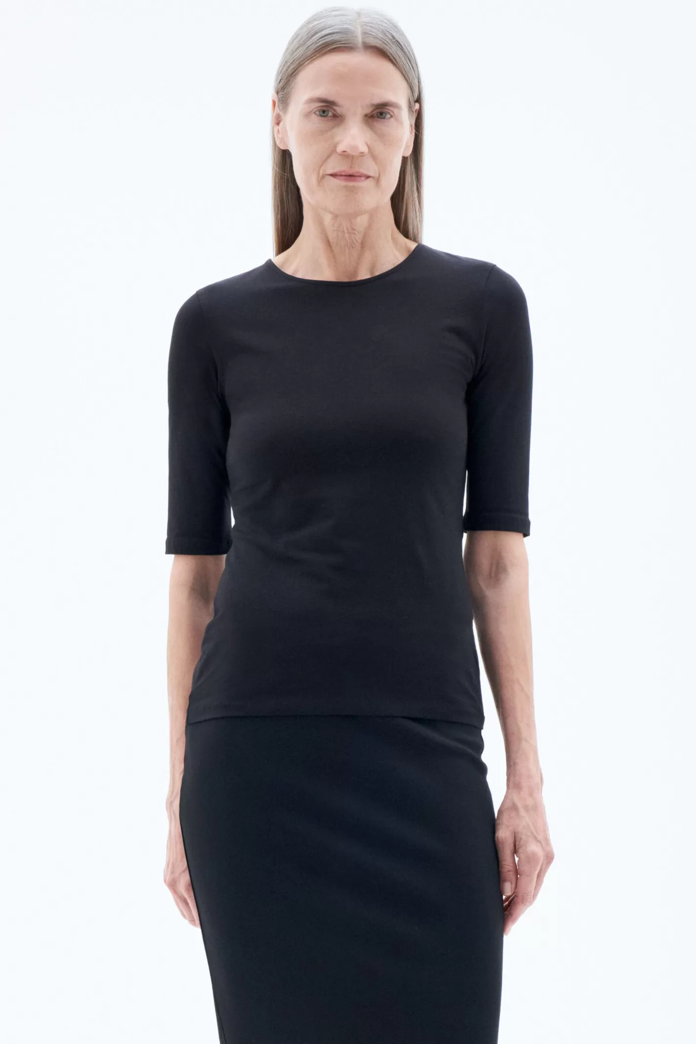 Filippa K Cotton Stretch Elbow Sleeve Black-Woman Tops