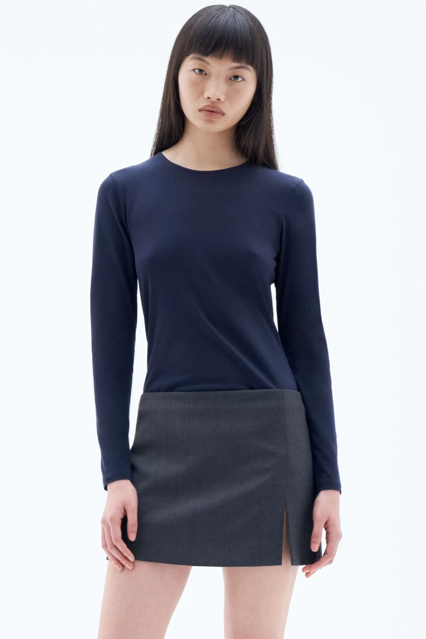 Filippa K Cotton Stretch Long Sleeve Navy-Woman Tops