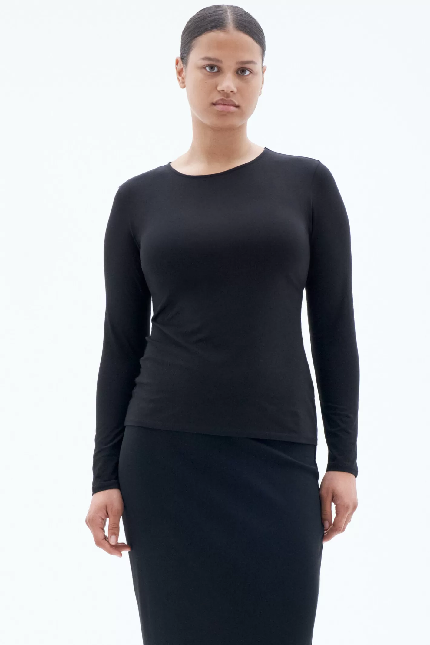 Filippa K Cotton Stretch Long Sleeve Black-Woman Bestsellers | Tops