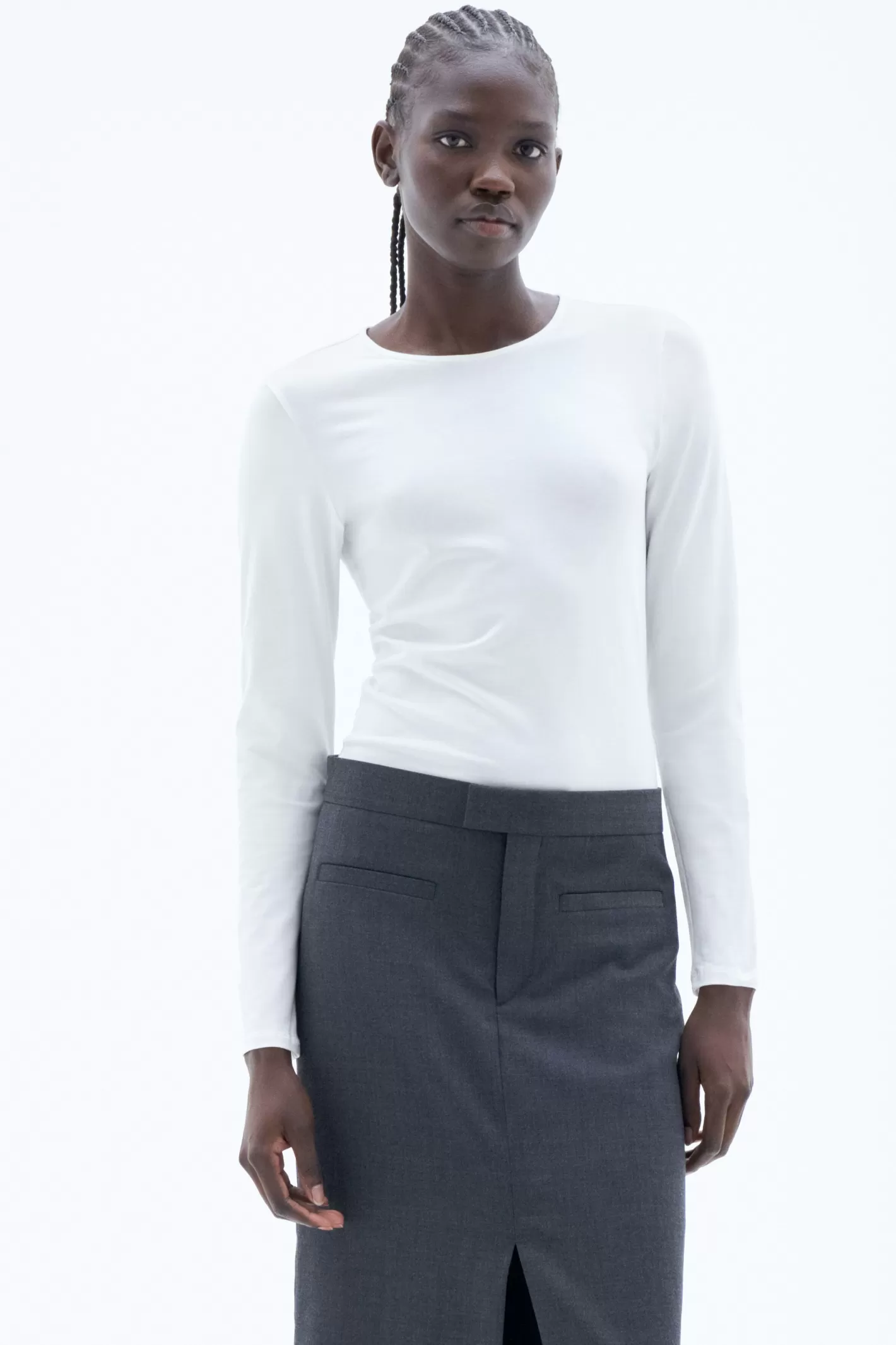 Filippa K Cotton Stretch Long Sleeve White-Woman Bestsellers | Tops