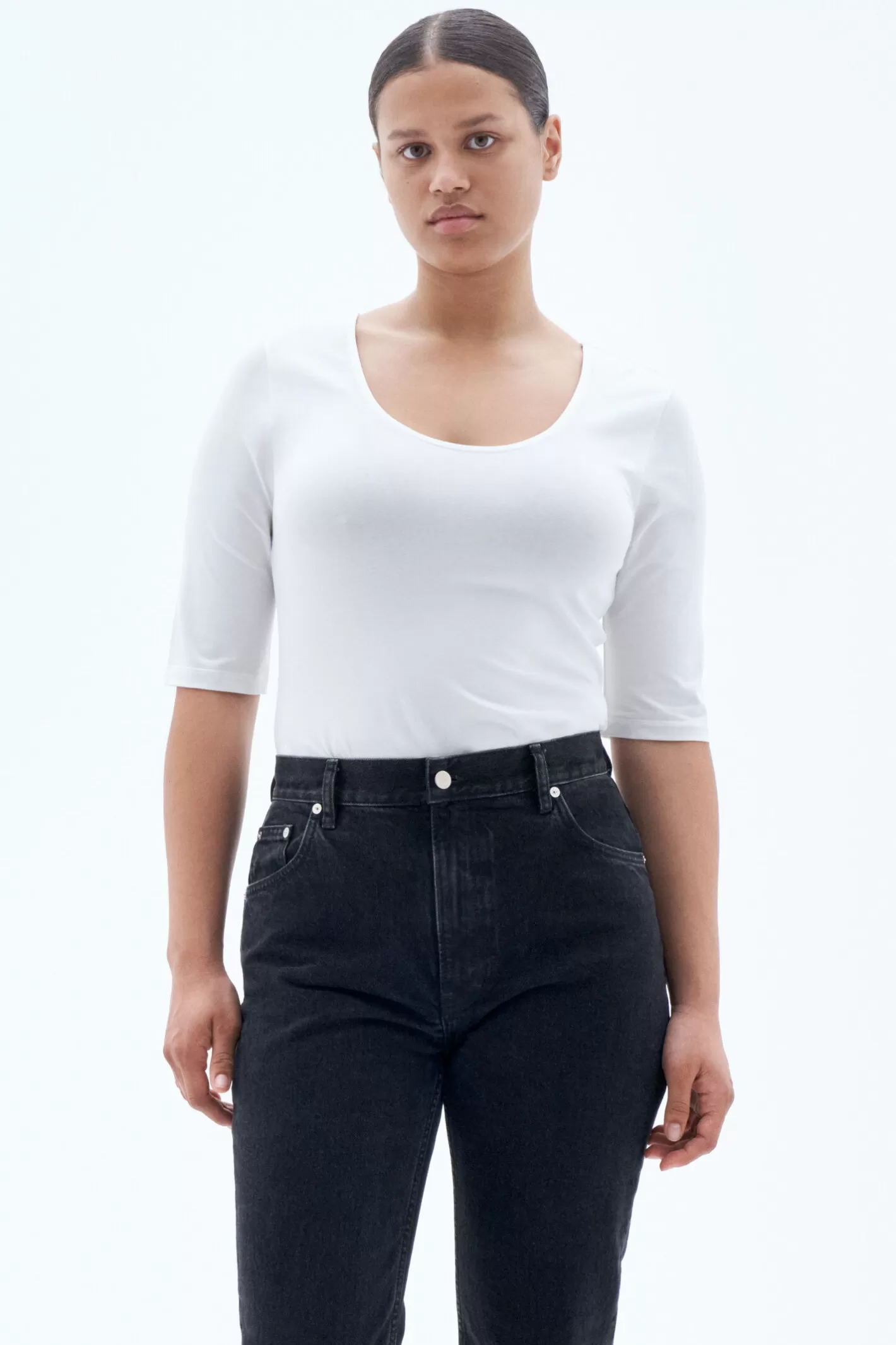 Filippa K Cotton Stretch Scoop Neck Top White-Woman Tops