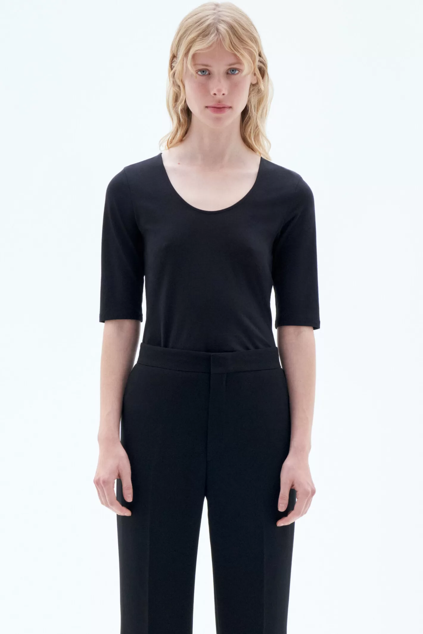 Filippa K Cotton Stretch Scoop Neck Top Black-Woman Tops