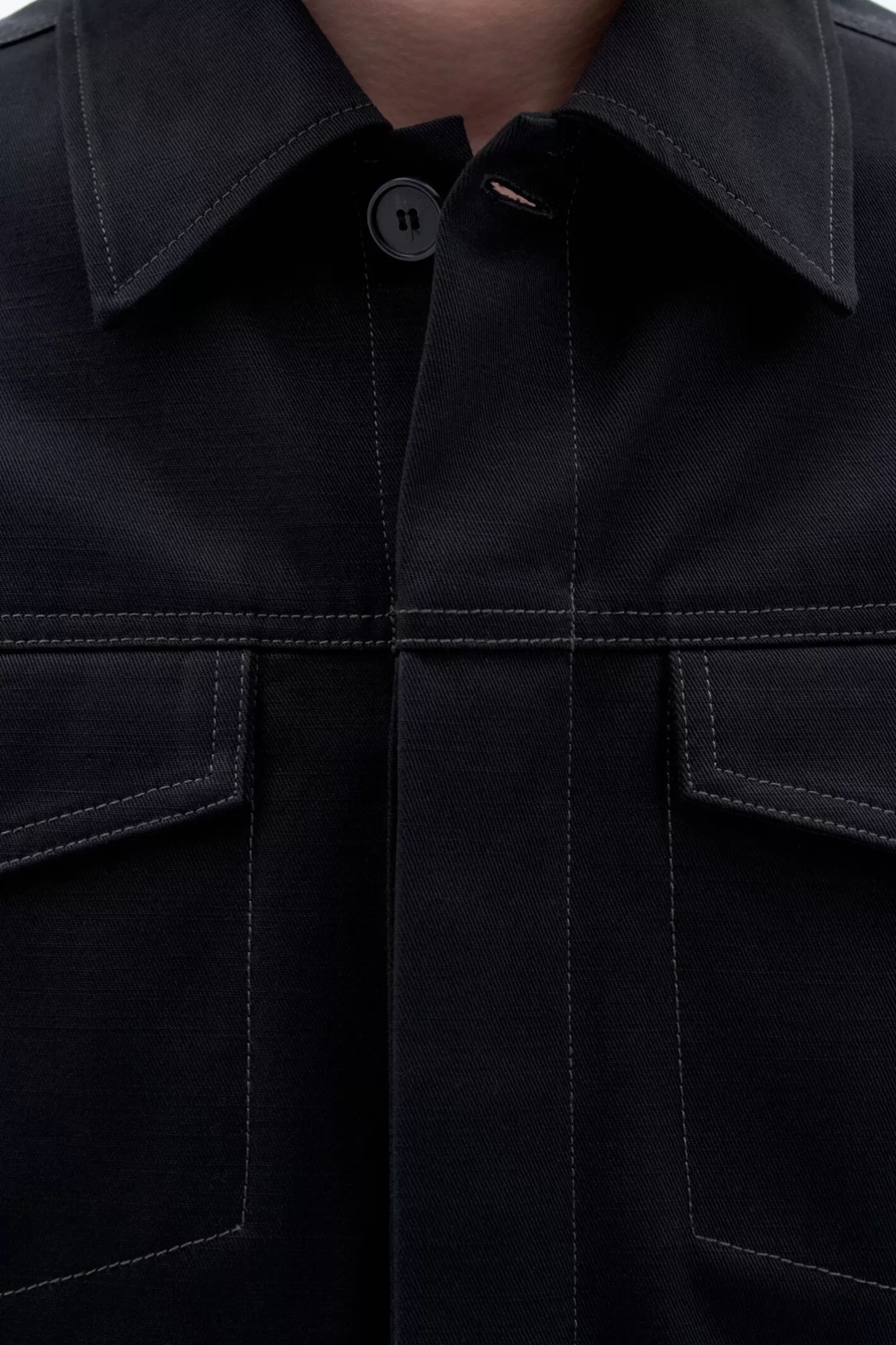 Filippa K Cotton Workwear Jacket Black-Man Outerwear