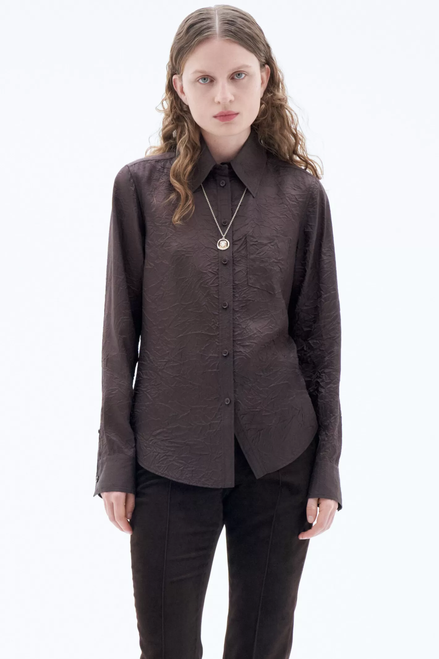 Filippa K Crinkle Shirt Dark Chocolate-Woman Shirts & Blouses