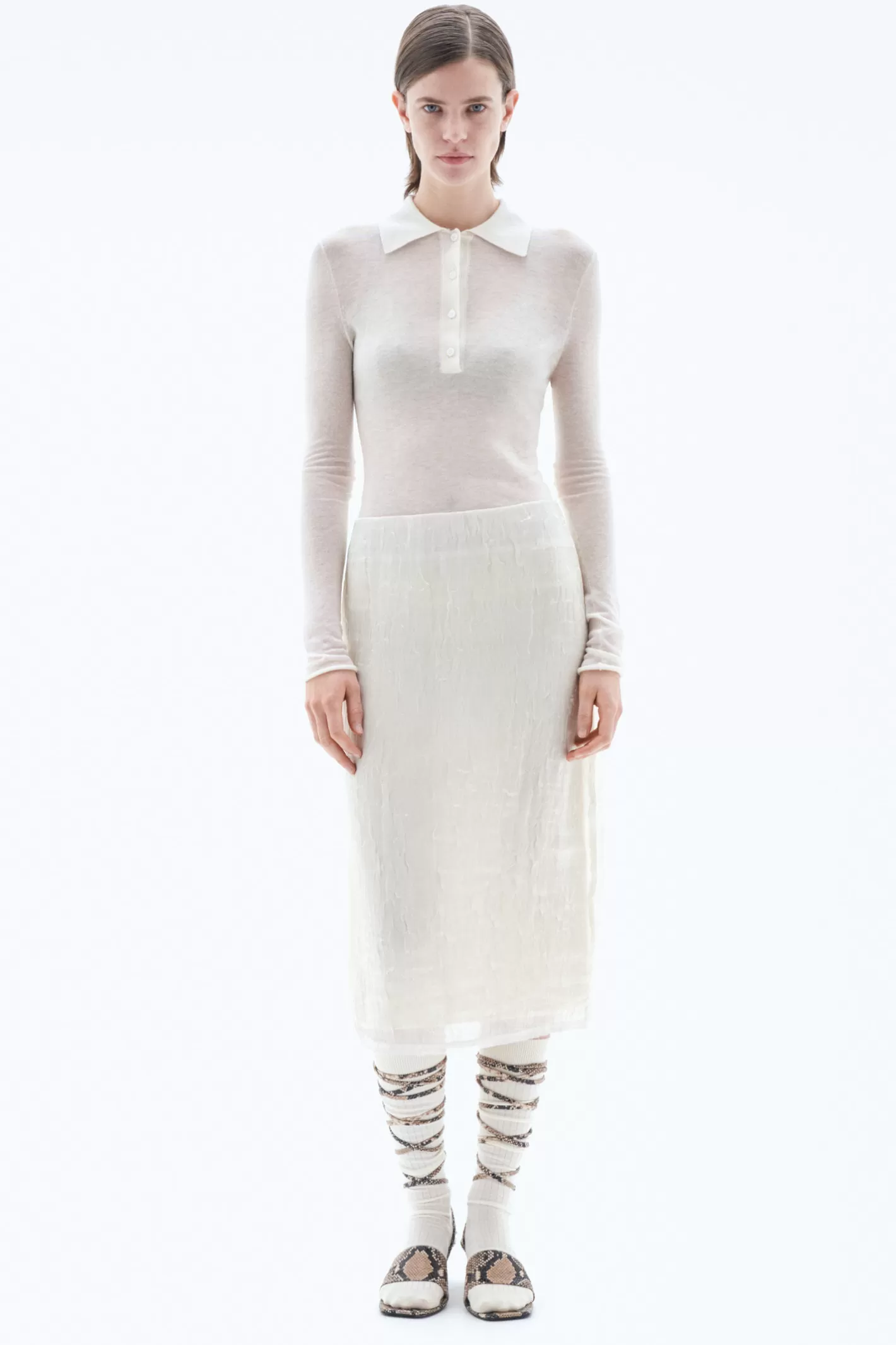 Filippa K Crinkled Pencil Skirt Winter White-Woman Skirts & Shorts