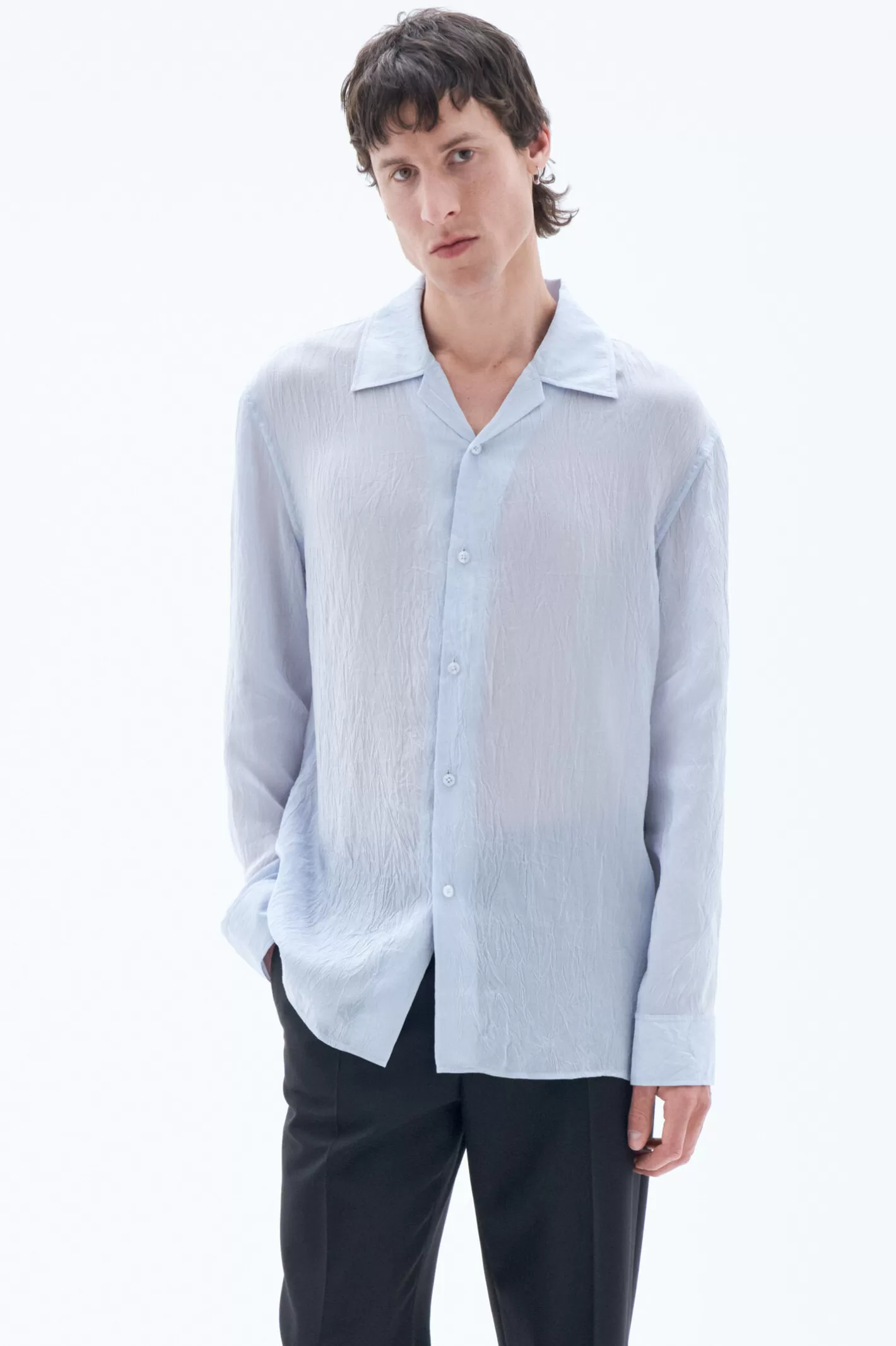 Filippa K Crinkled Resort Shirt Ice Blue-Man Shirts