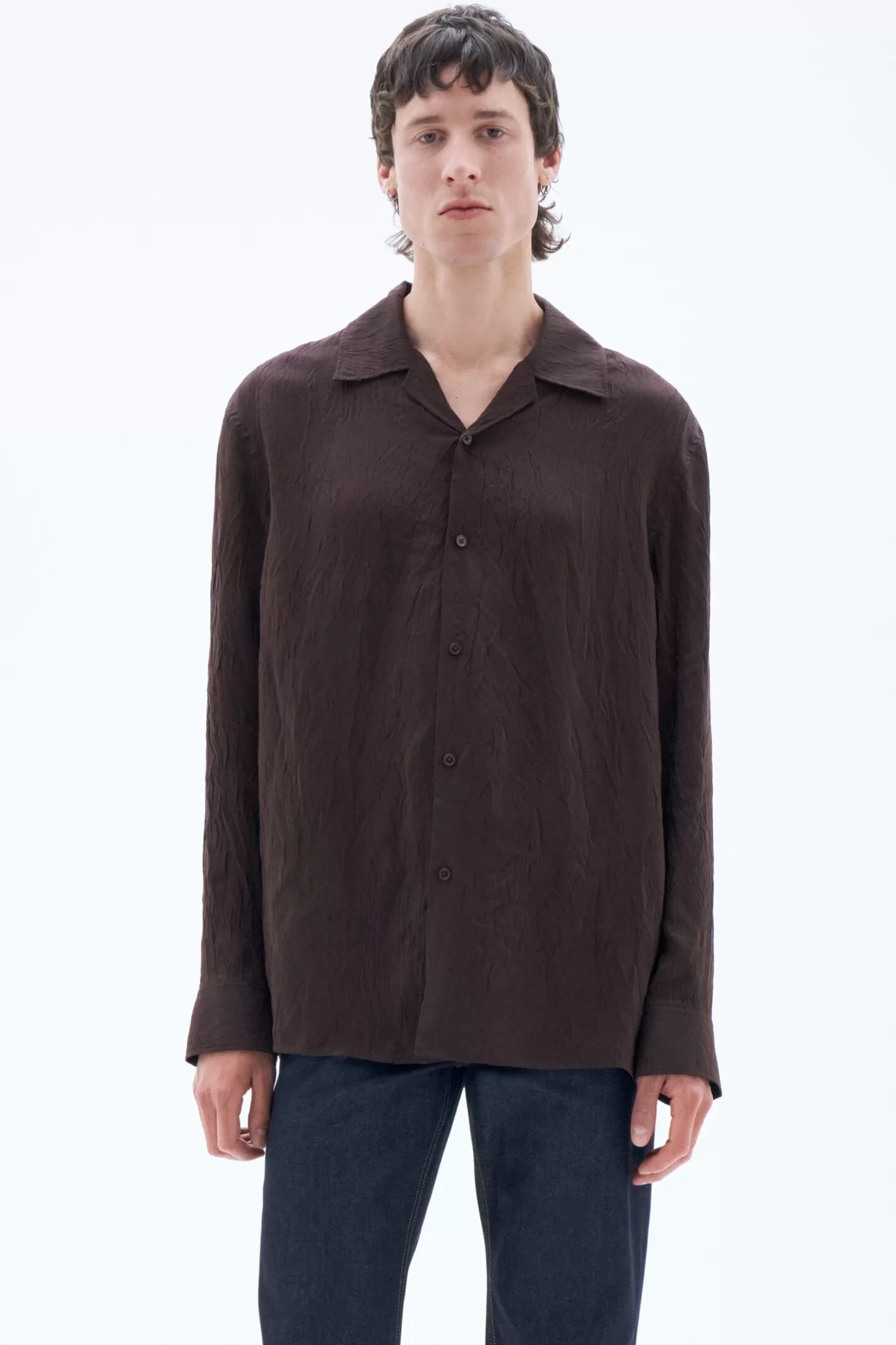 Filippa K Crinkled Resort Shirt Dark Chocolate-Man Shirts