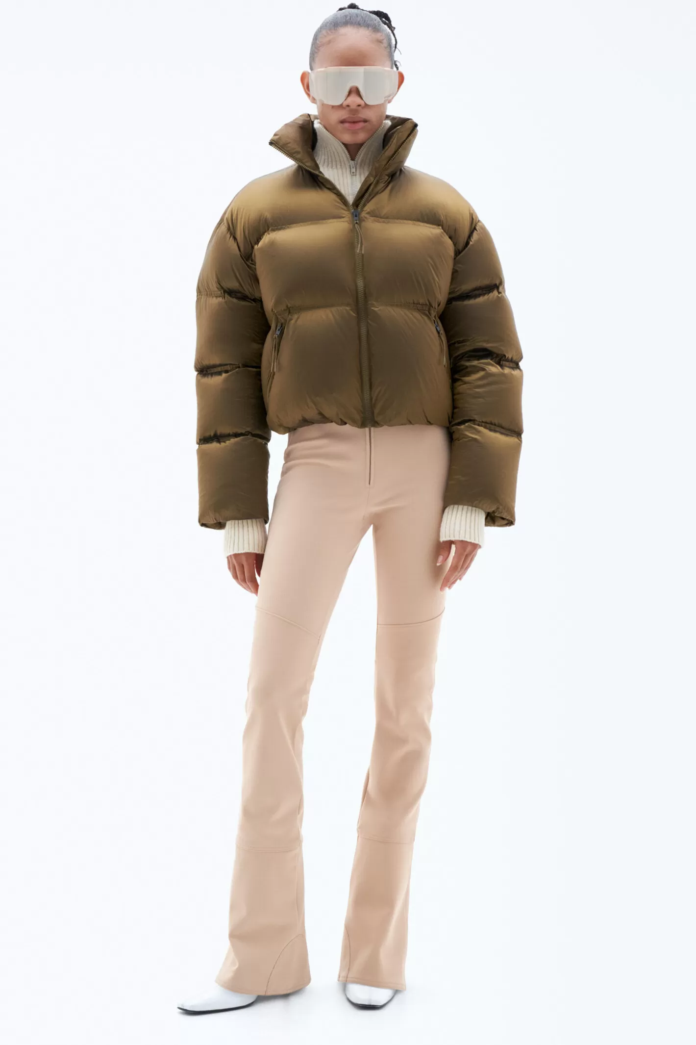 Filippa K Cropped Puffer Jacket Bronze Green-Woman Outerwear