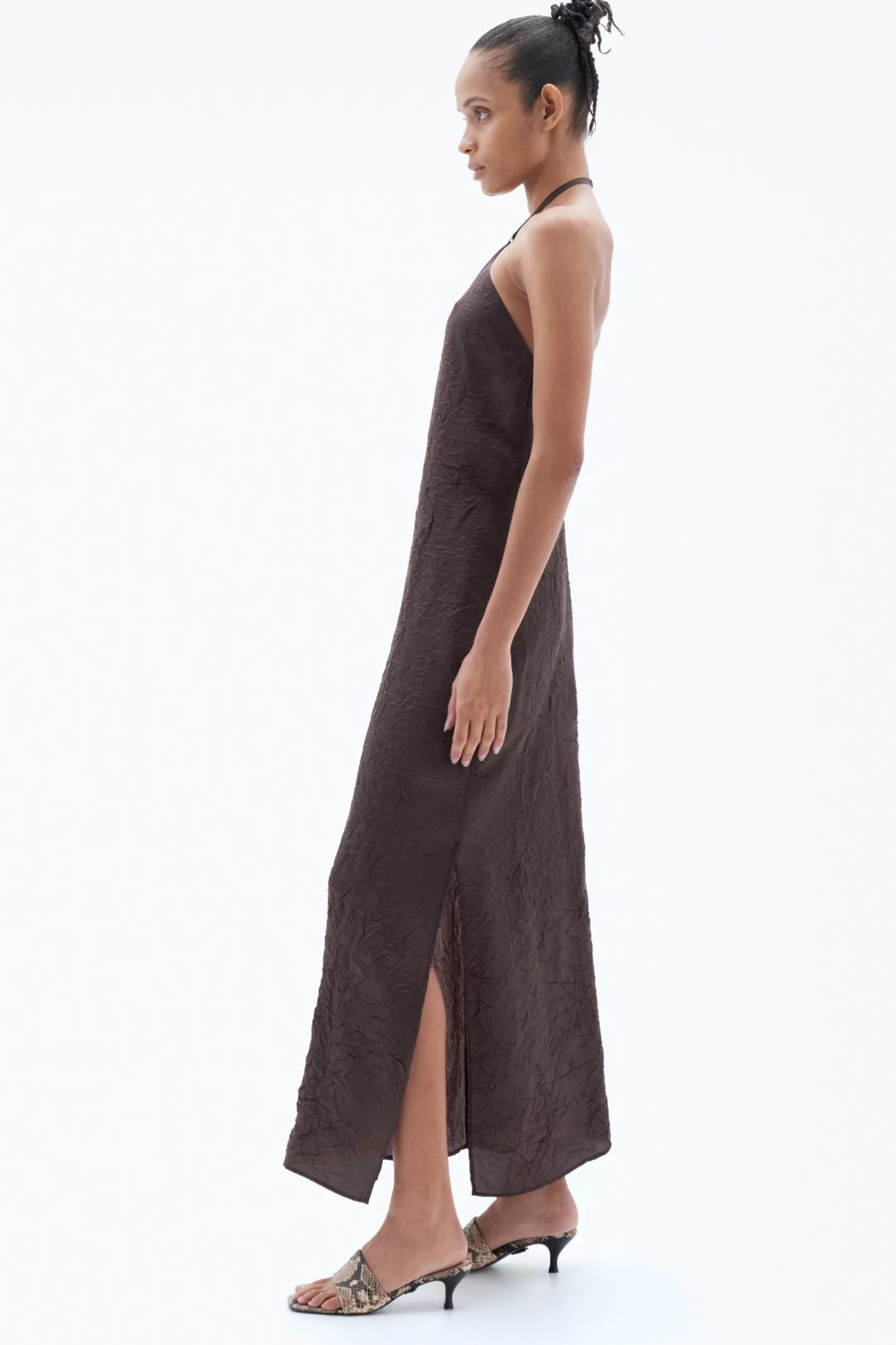 Filippa K Deep Back Crinkle Dress Dark Chocolate-Woman Dresses