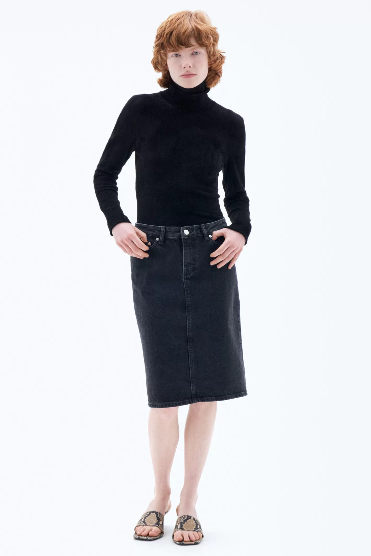 Filippa K Denim Midi Skirt Charcoal Black-Woman Skirts & Shorts