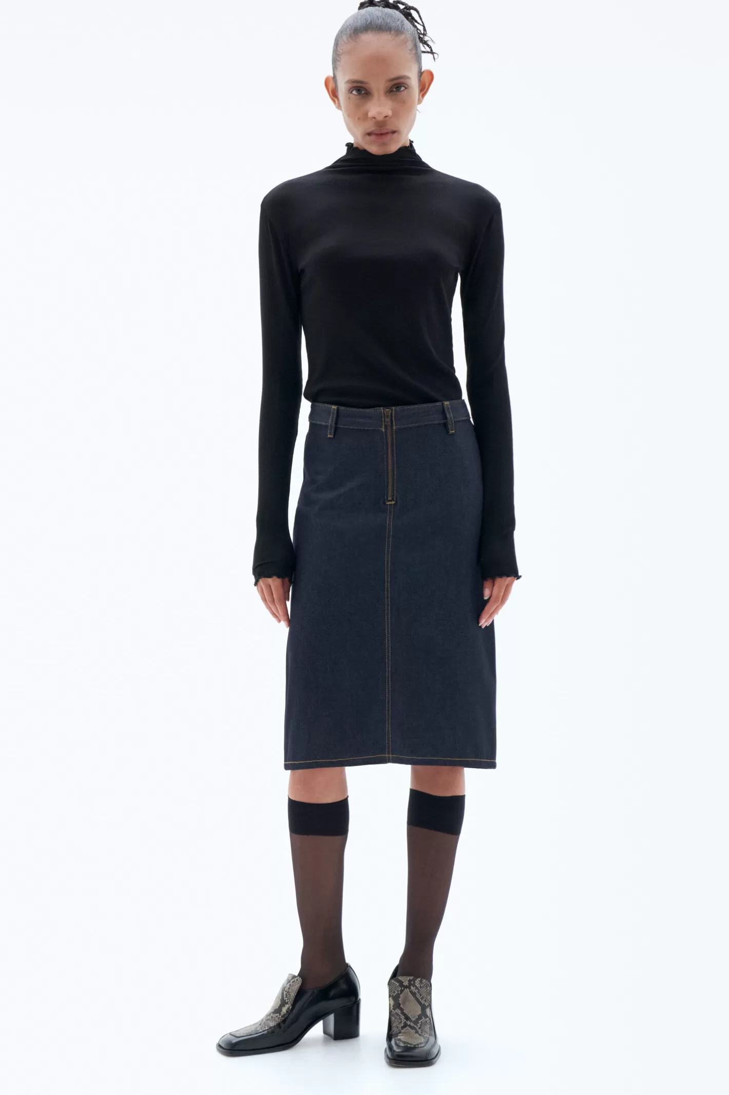 Filippa K Denim Midi Zip Skirt Midnight Blue-Woman Skirts & Shorts