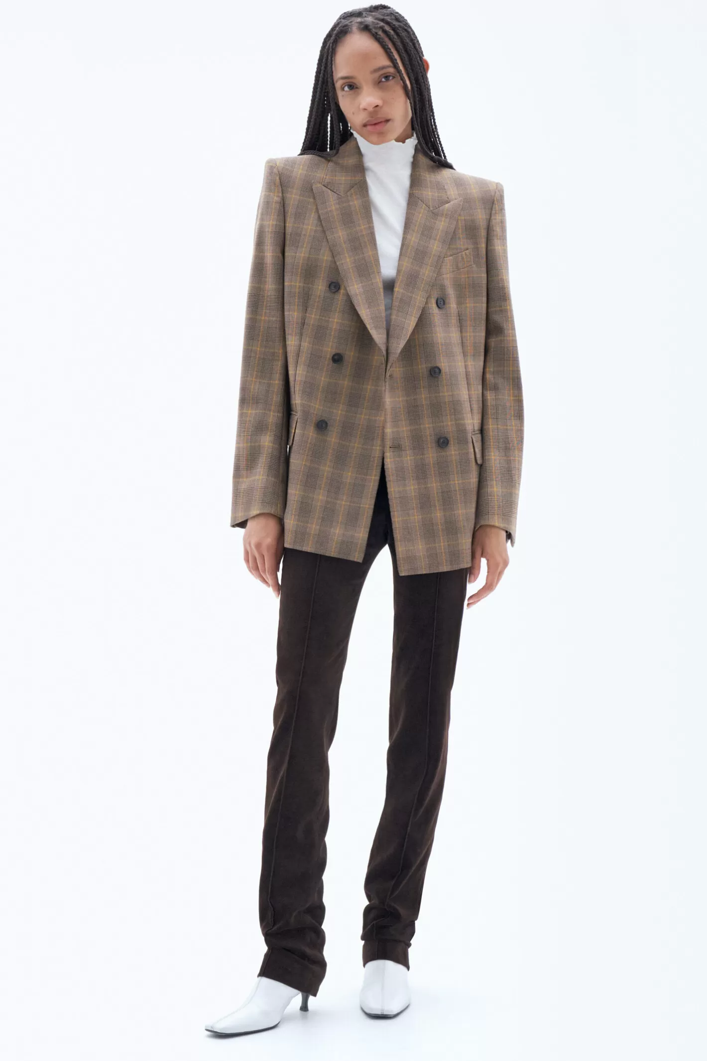 Filippa K Double Breasted Check Blazer Brown/Yellow Small check-Woman Blazers | Tailoring