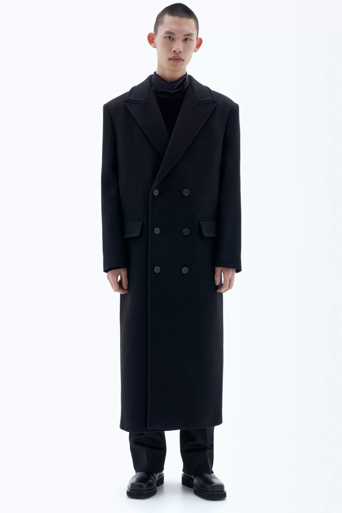 Filippa K Double Breasted Wool Coat Black-Man Outerwear