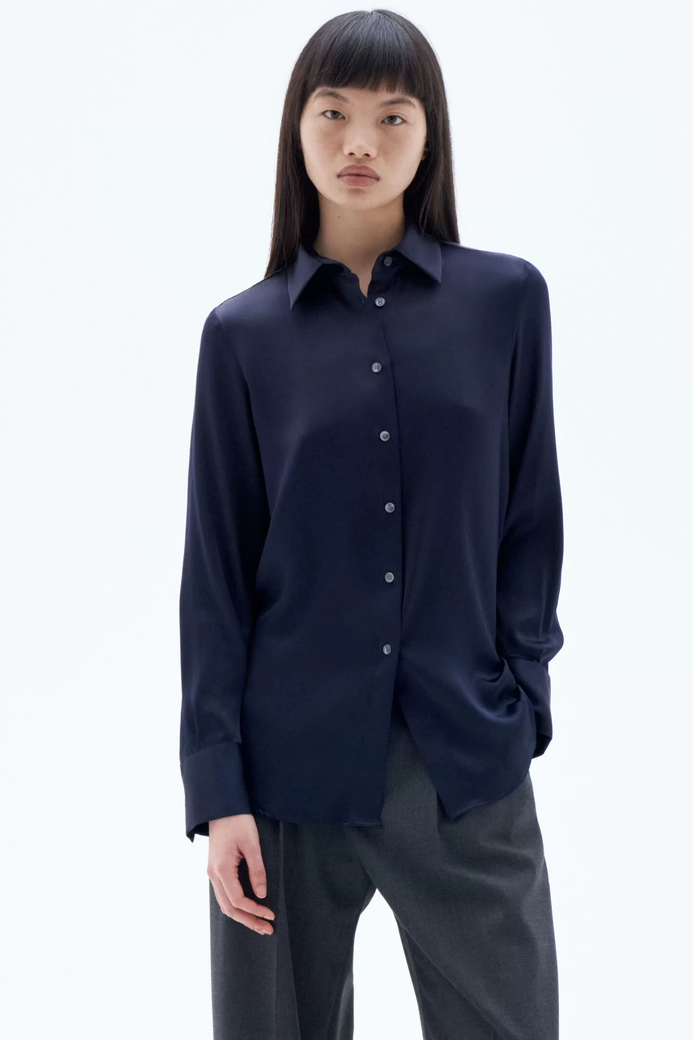 Filippa K Eira Silk Shirt Navy-Woman Shirts & Blouses