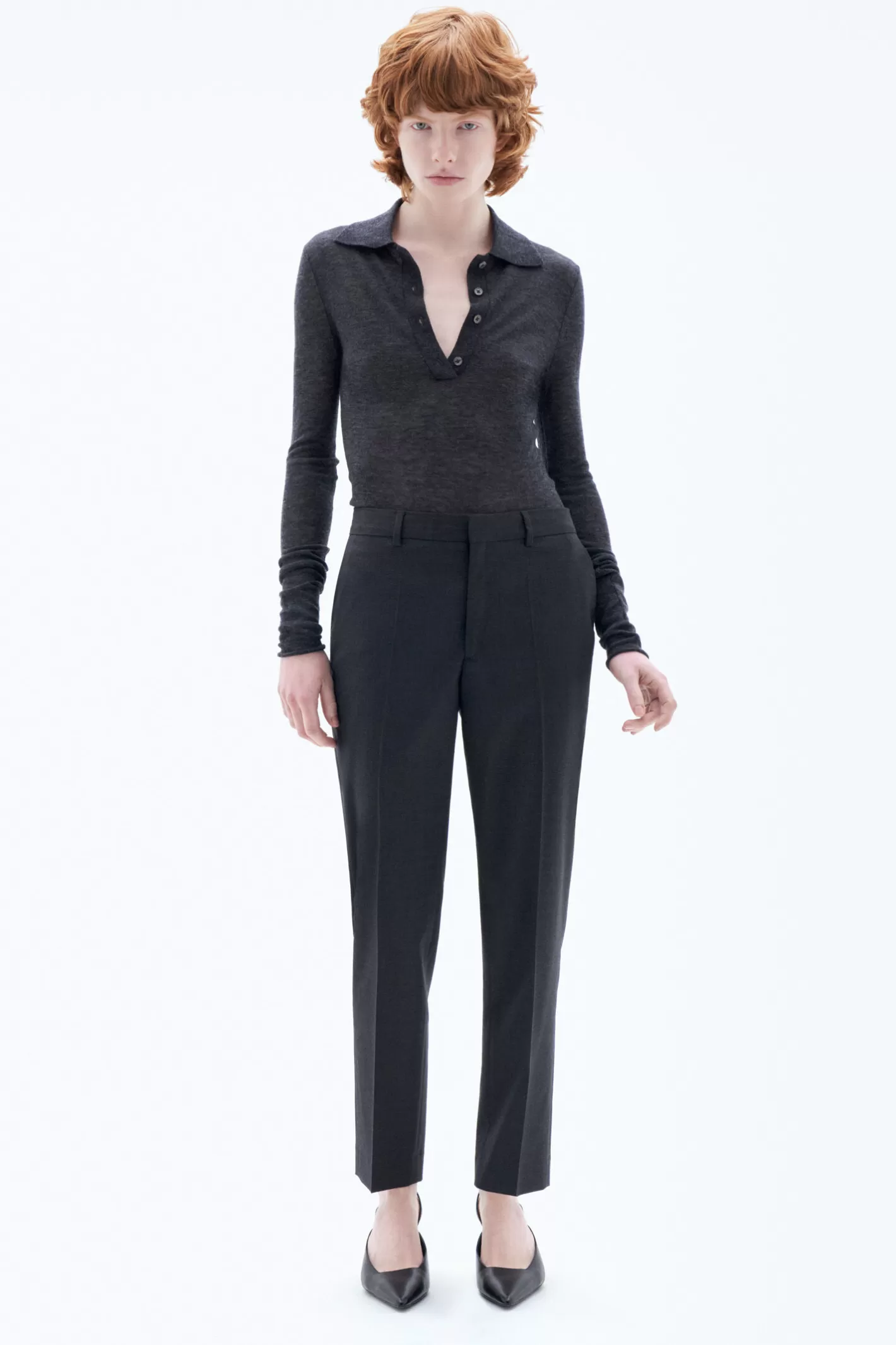 Filippa K Emma Cropped Cool Wool Trousers Anthracite Melange-Woman Tailoring | Trousers