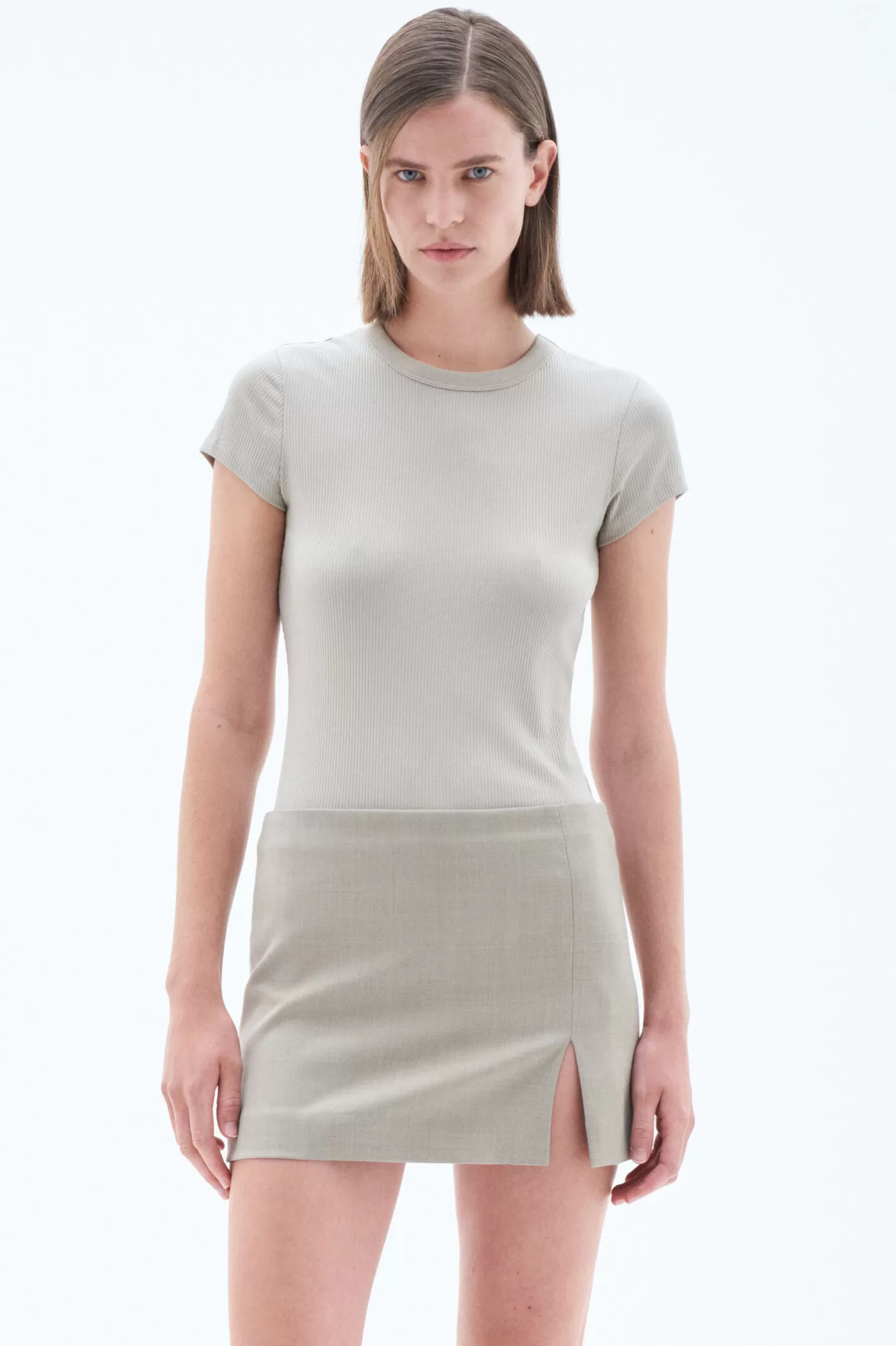 Filippa K Fine Rib Tee Light Sage-Woman Tops