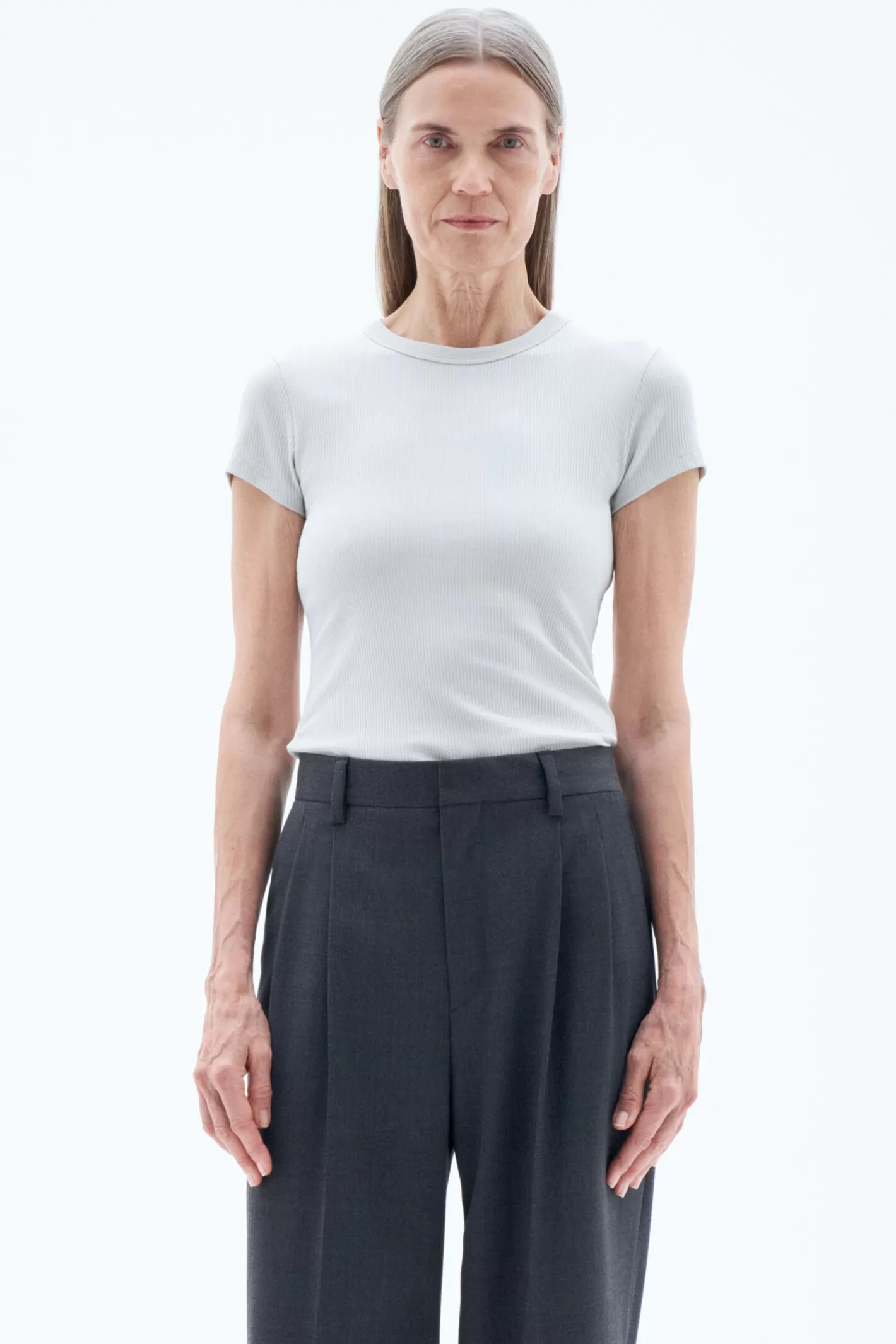 Filippa K Fine Rib Tee Light Grey-Woman Tops