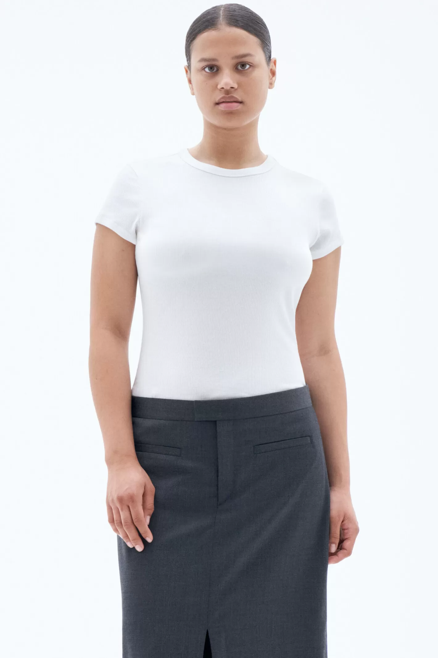 Filippa K Fine Rib Tee White-Woman Tops