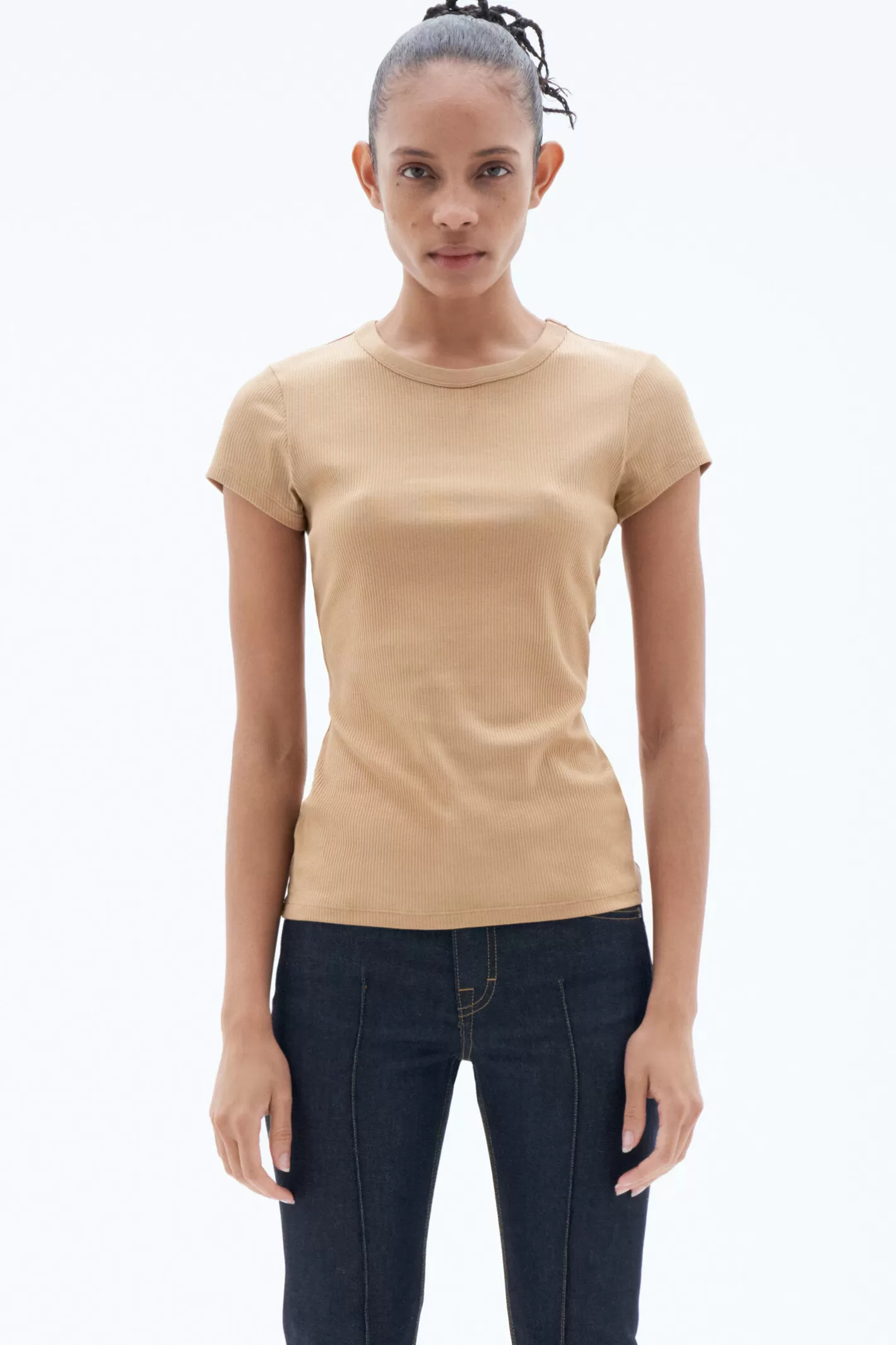 Filippa K Fine Rib Tee Sand Beige-Woman Tops