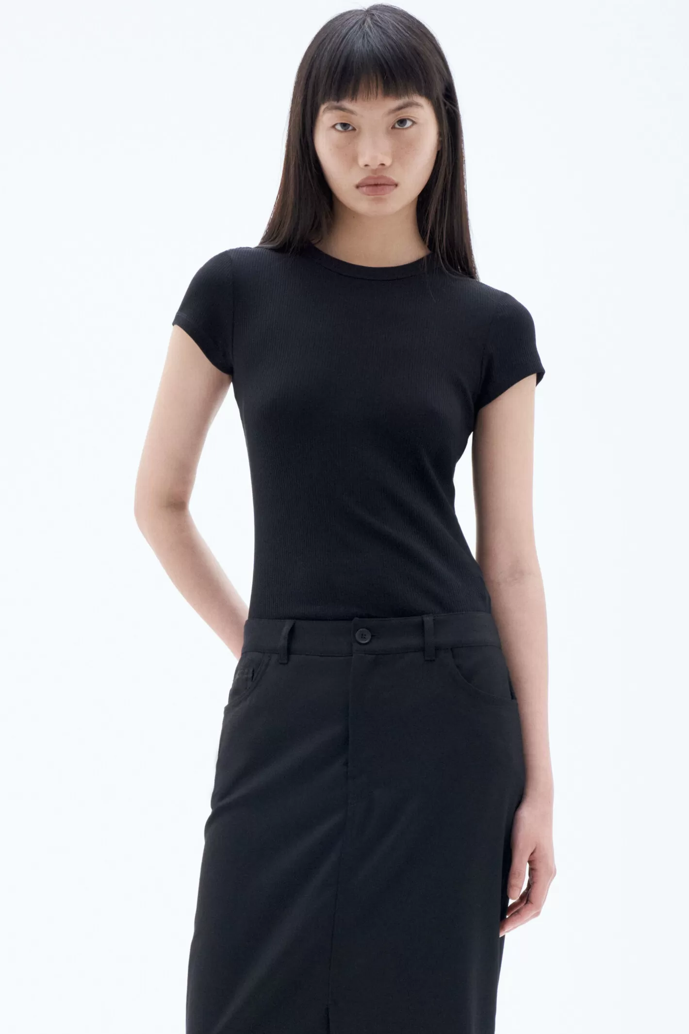 Filippa K Fine Rib Tee Black-Woman Bestsellers | Tops