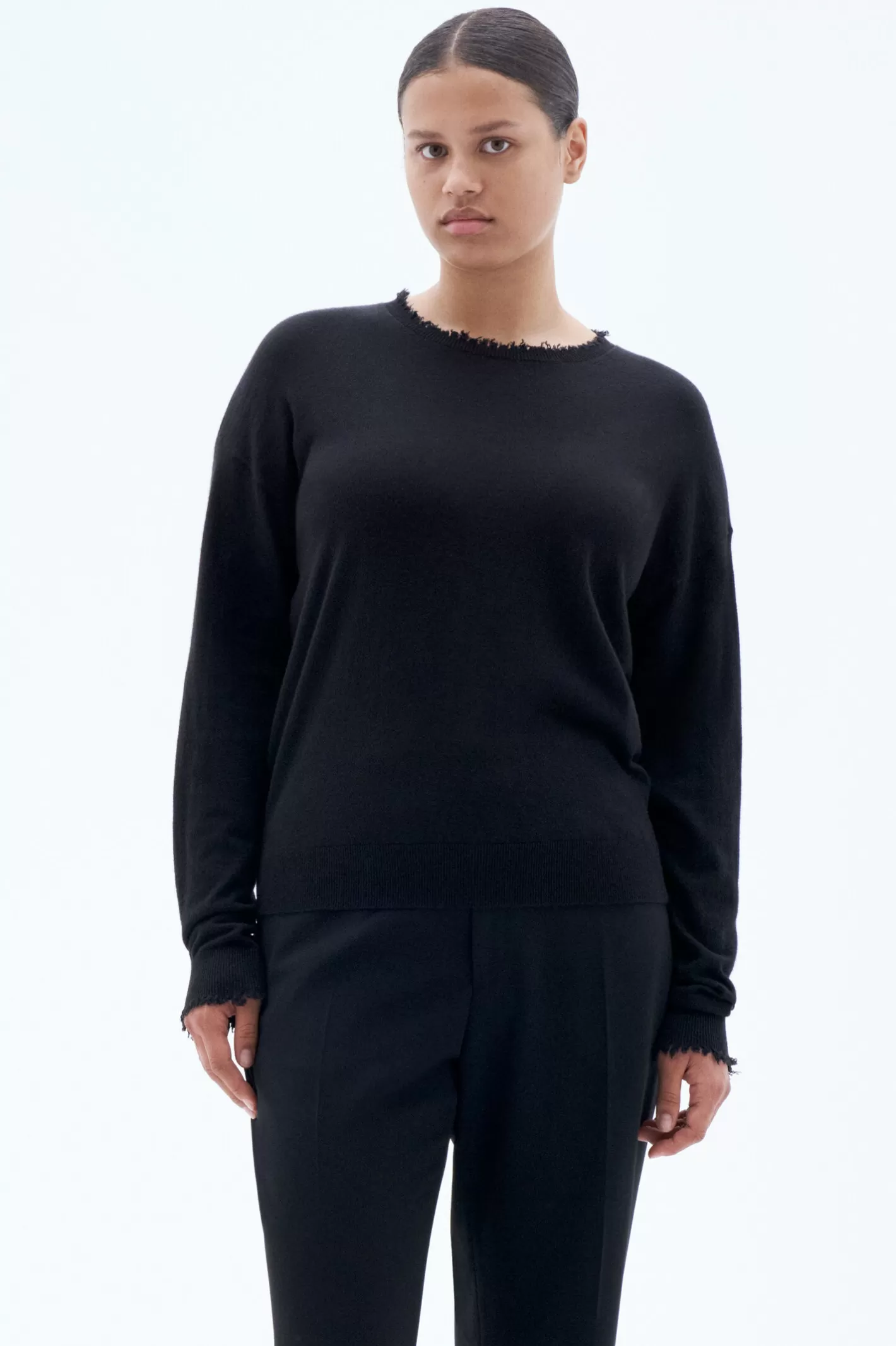 Filippa K Frayed R-Neck Top Black-Woman Knitwear