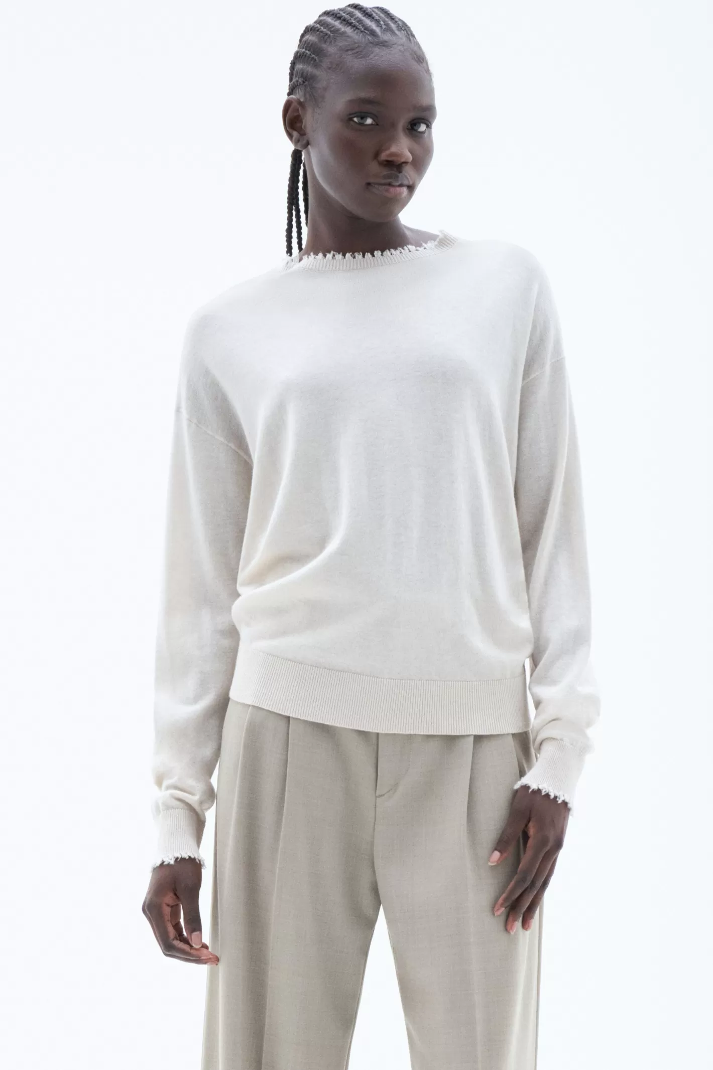 Filippa K Frayed R-Neck Top Ivory-Woman Knitwear