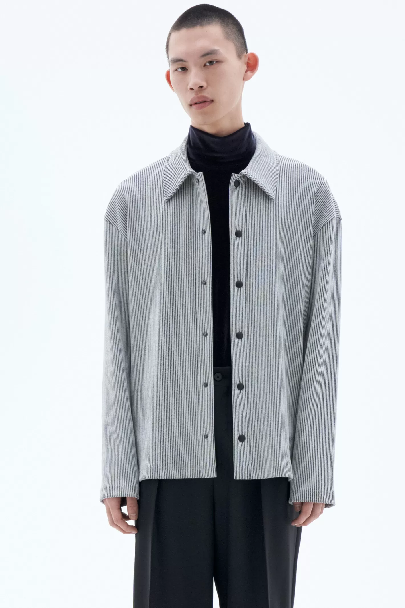 Filippa K Heavy Rib Cardigan Pearl Grey/Black-Man T-Shirts