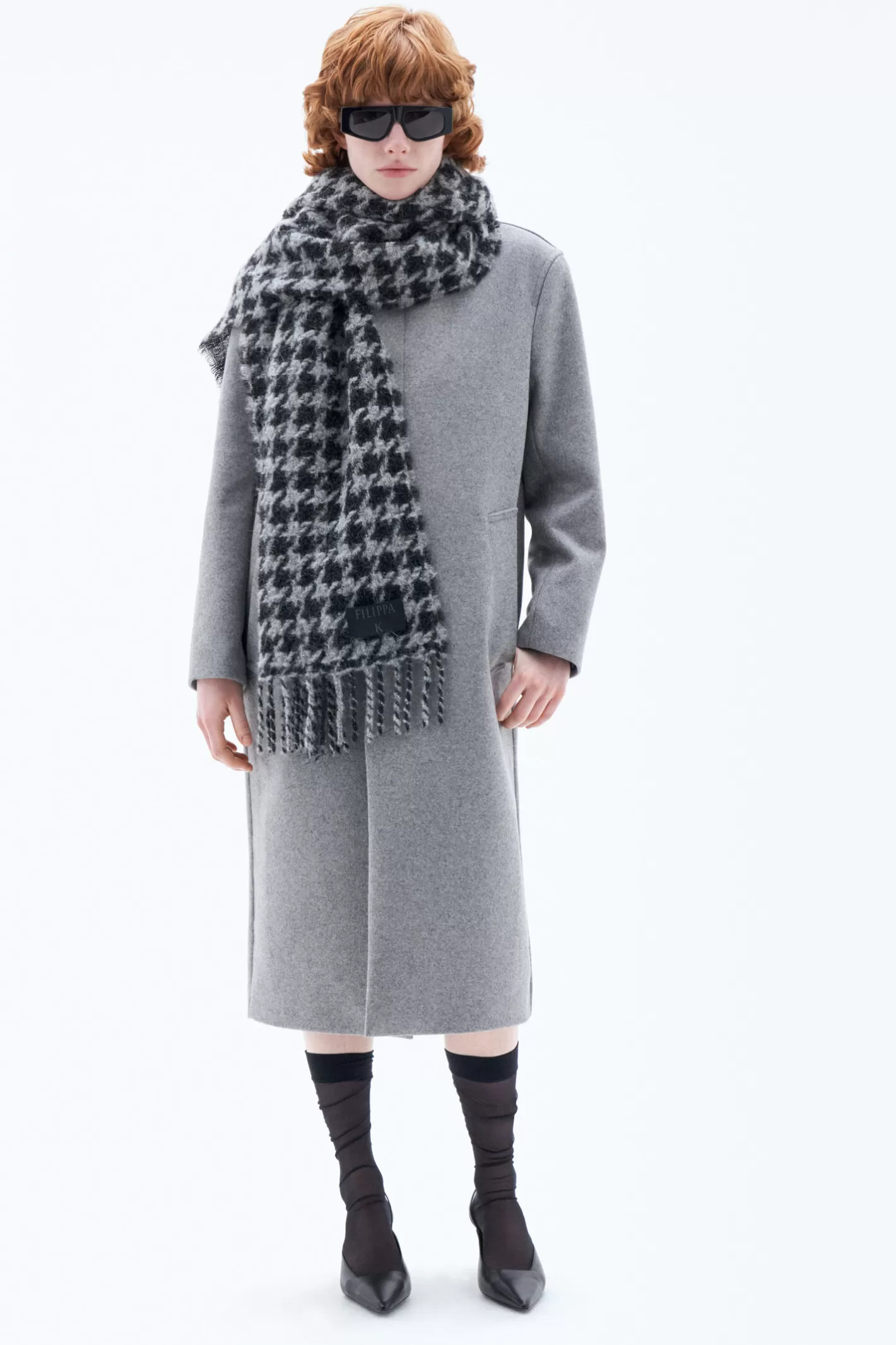 Filippa K Houndstooth Scarf Grey-Man | Woman Hats & Scarves