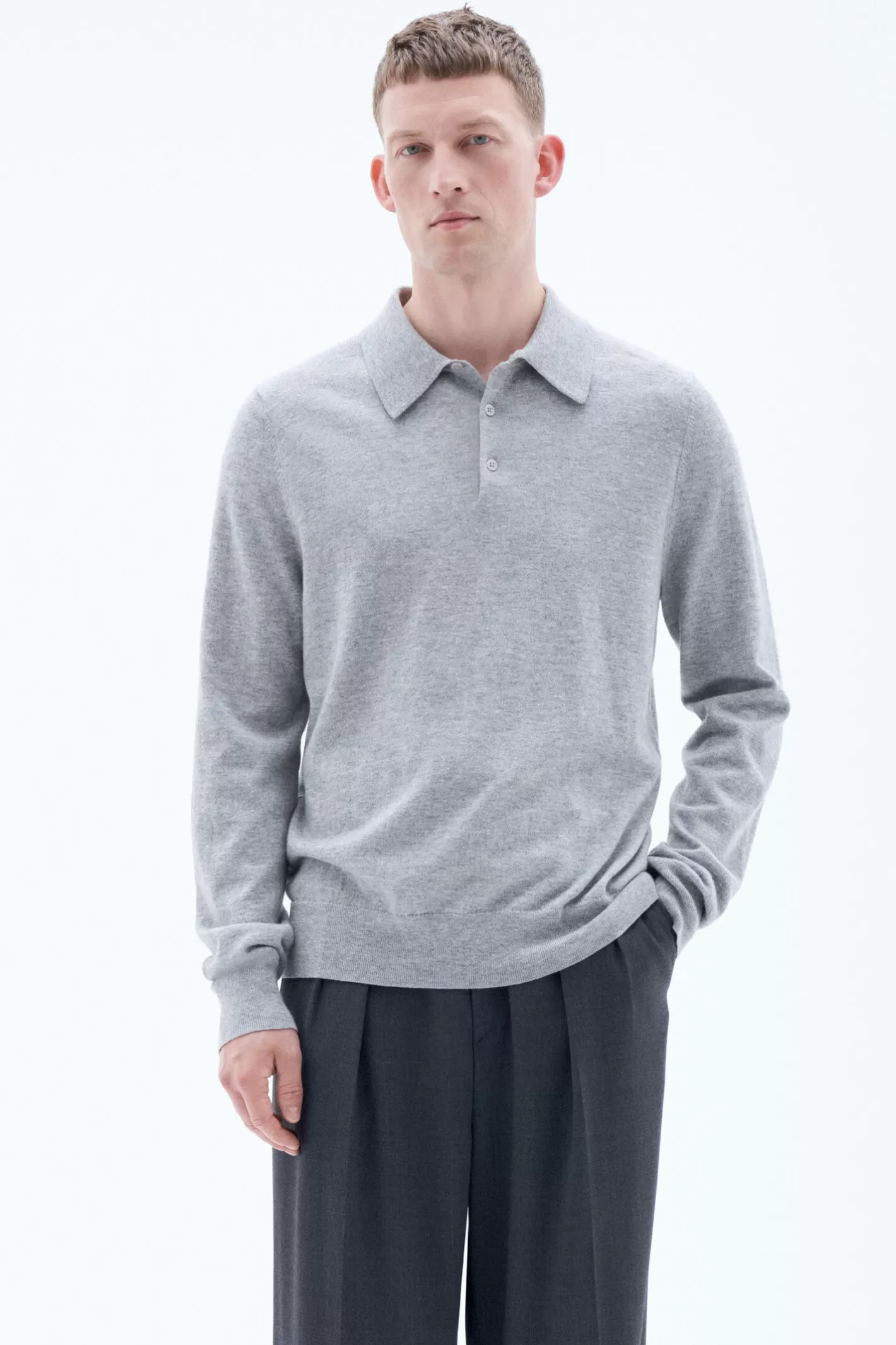 Filippa K Knitted Polo Shirt Light Grey Melange-Man Bestsellers | Knitwear